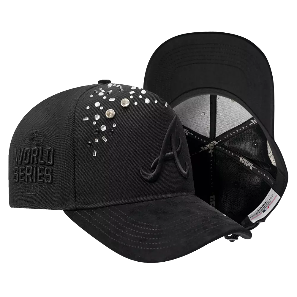 Pro Standard Atlanta Braves Iced Out Triple Black Snapback Hat - Black - BLACK