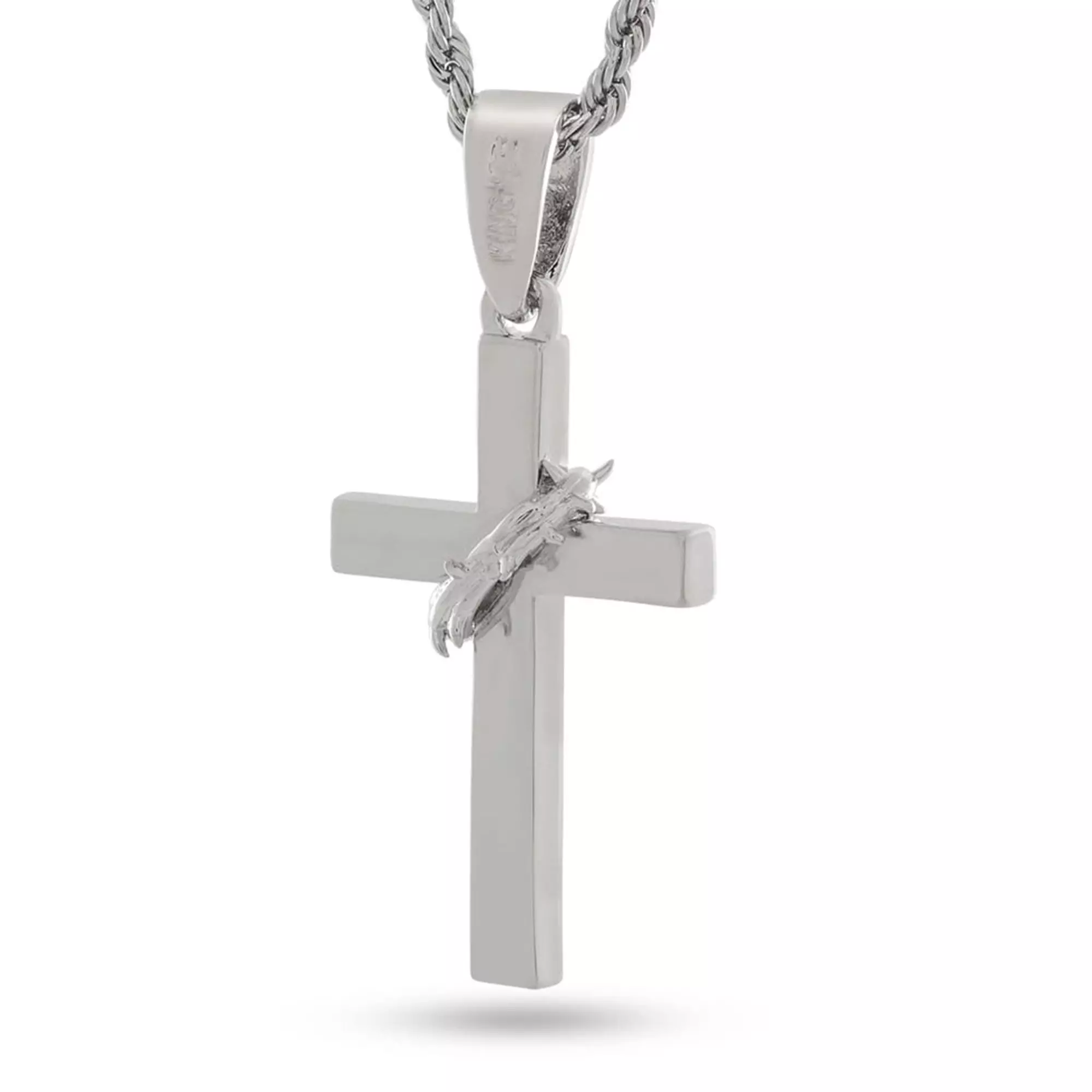 King Ice Crown of Thorns Wrapped Cross Necklace - Silver - SILVER