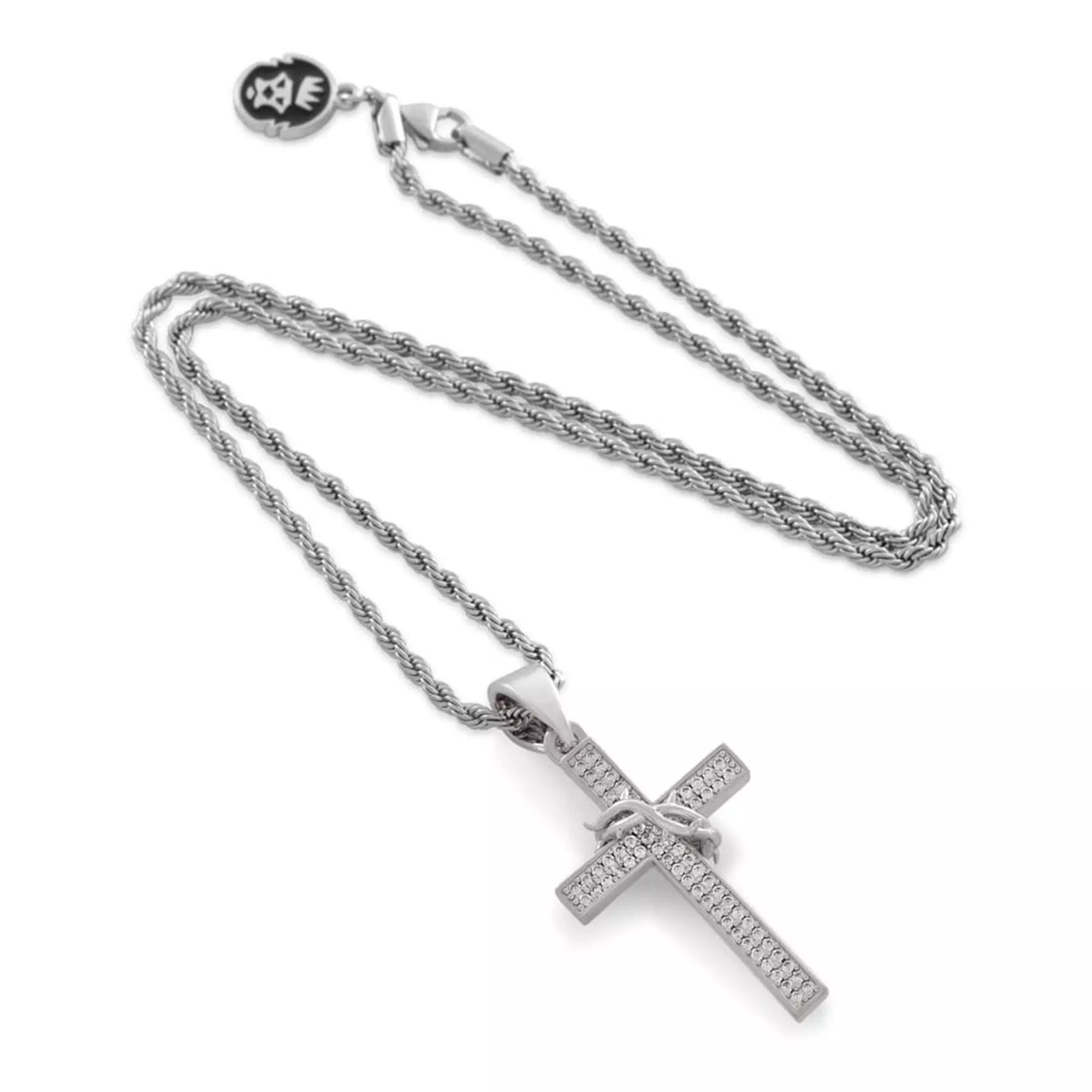 King Ice Crown of Thorns Wrapped Cross Necklace - Silver - SILVER