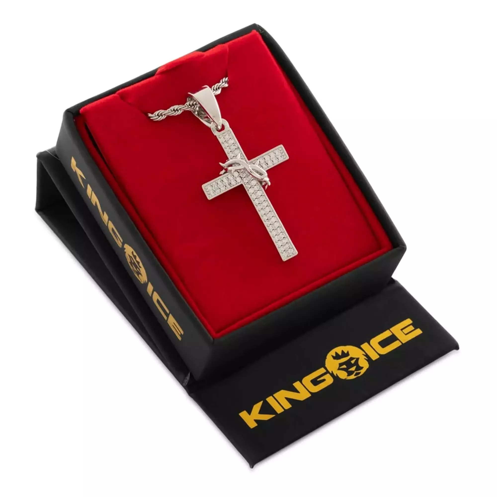 King Ice Crown of Thorns Wrapped Cross Necklace - Silver - SILVER