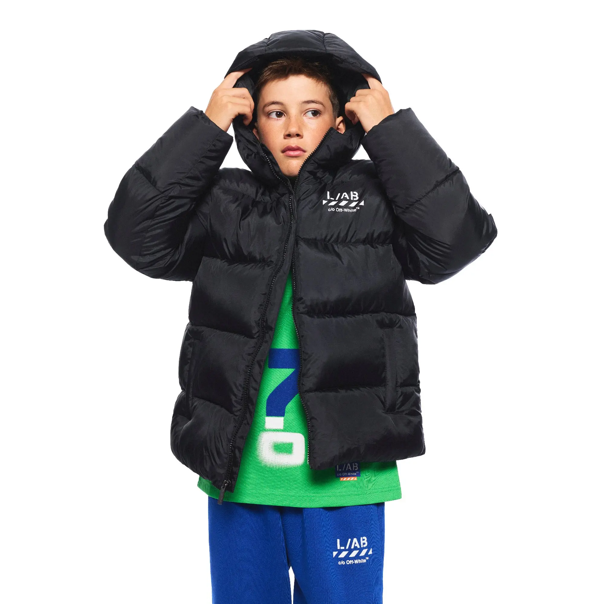 L/AB c/o Off-White Big Boys' Diagonal Puffer Jacket - BLACK