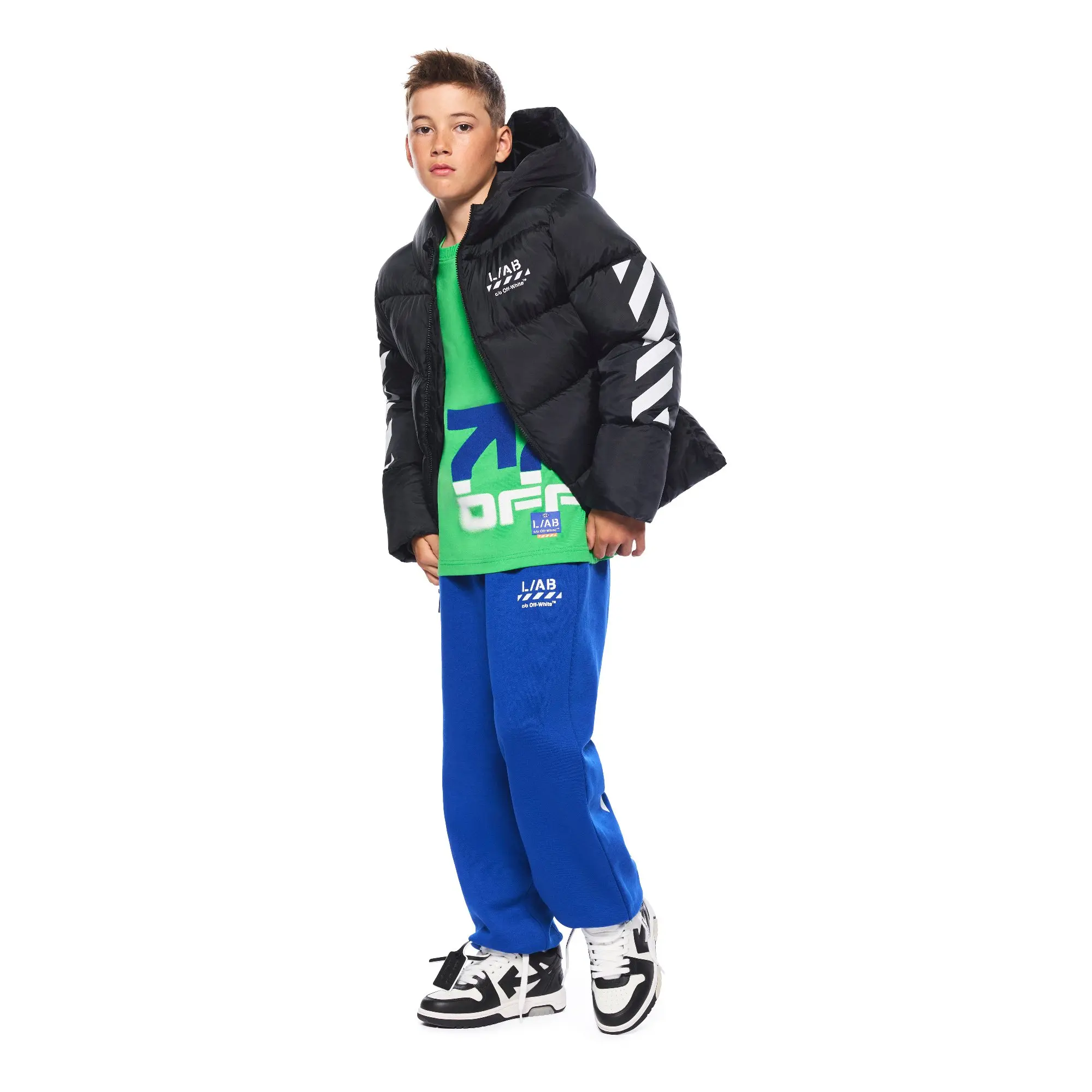 L/AB c/o Off-White Big Boys' Diagonal Puffer Jacket - BLACK