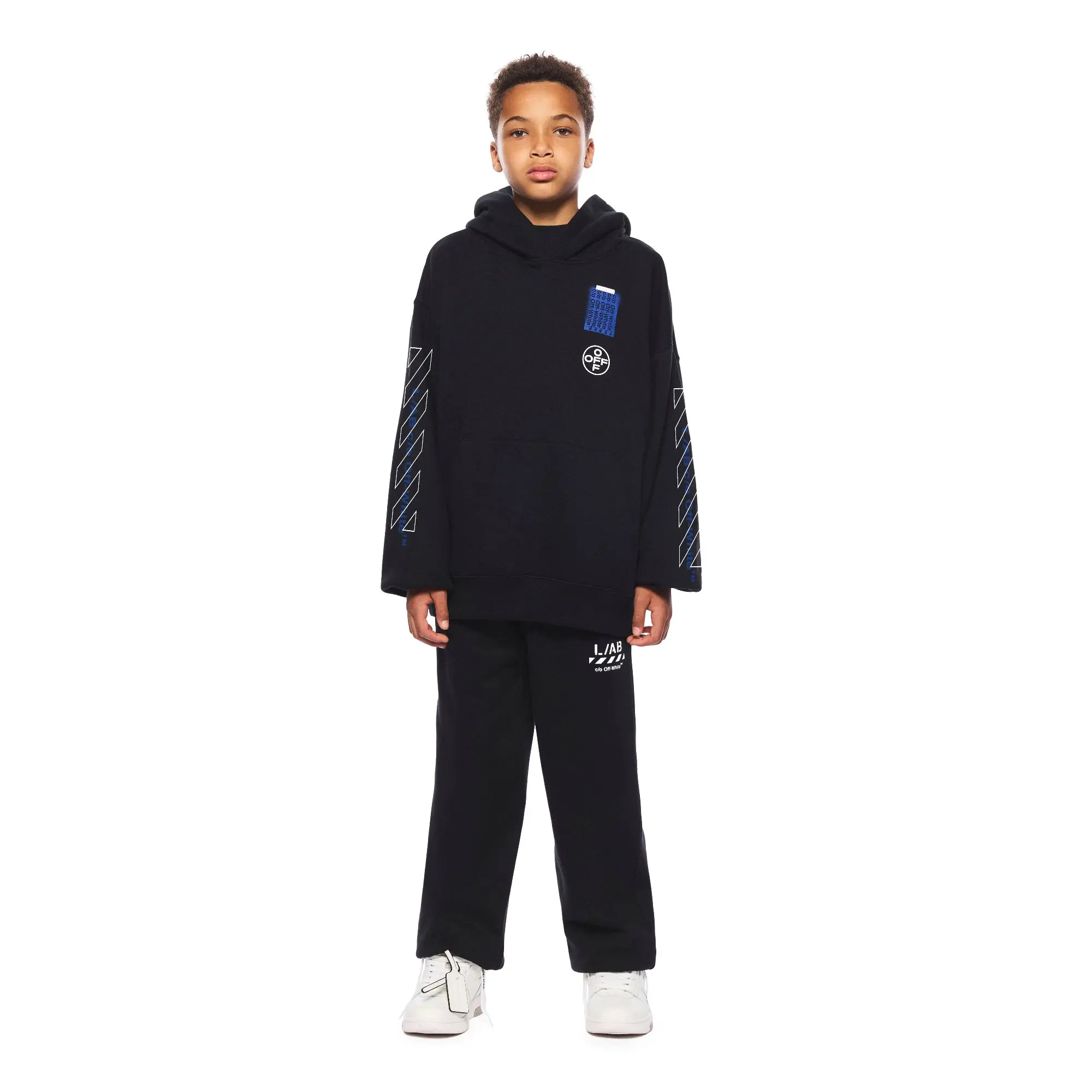 L/AB c/o Off-White Big Boys' Active Hoodie - BLACK/BLUE