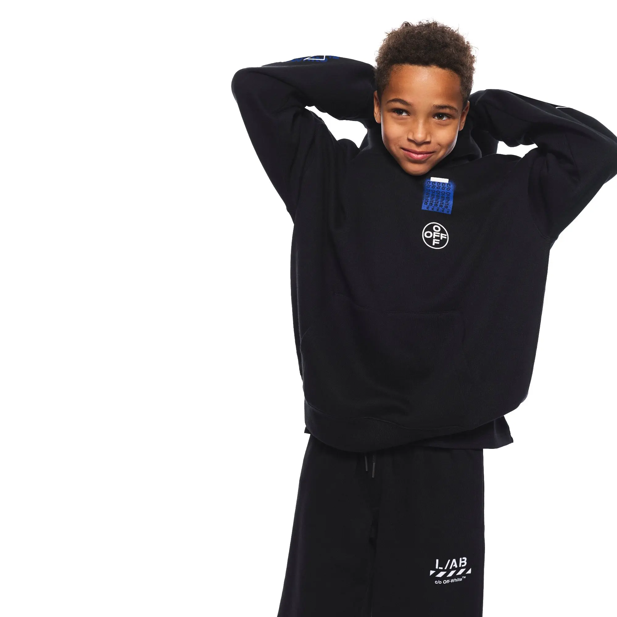 L/AB c/o Off-White Big Boys' Active Hoodie - BLACK/BLUE