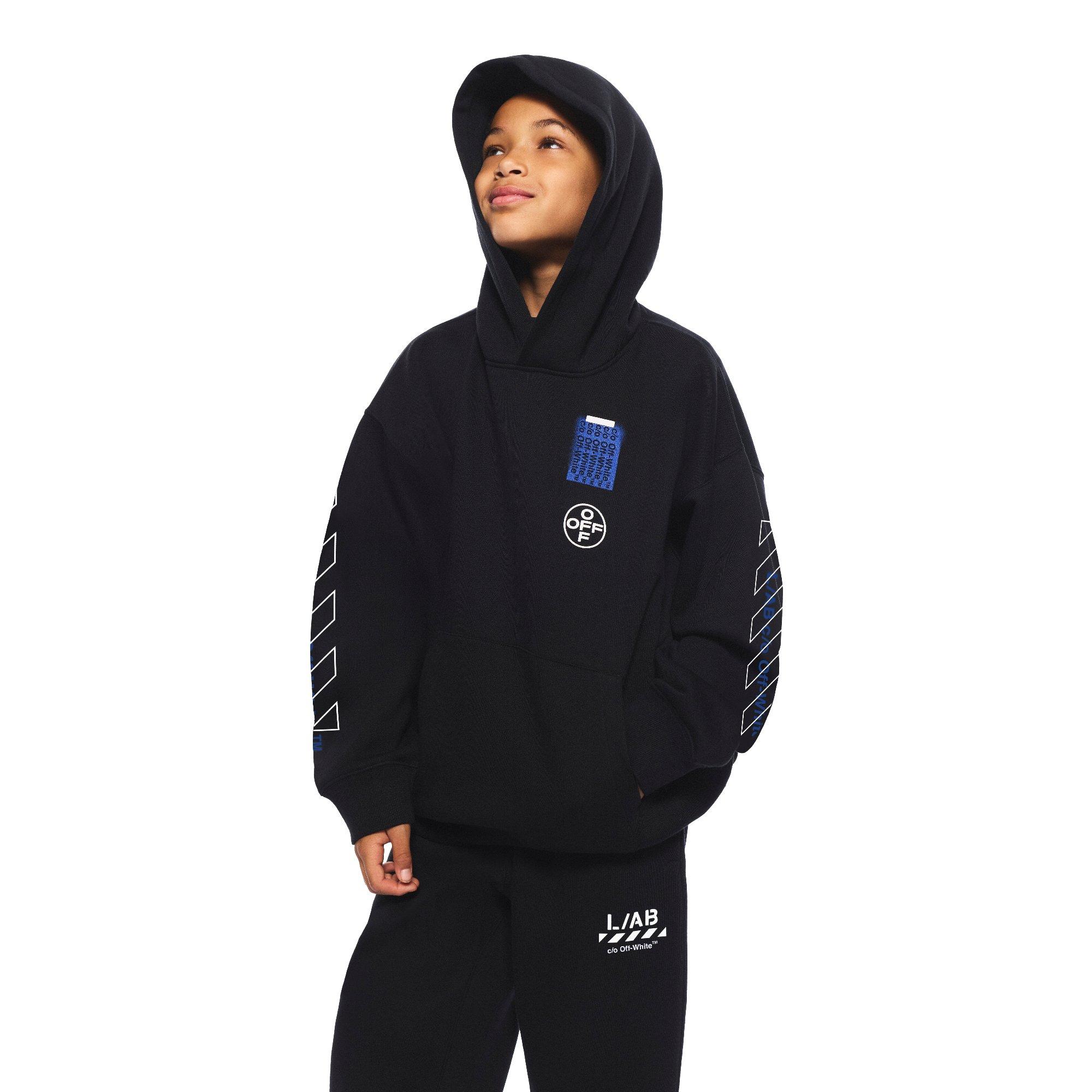 L/AB c/o Off-White Big Boys' Active Hoodie - BLACK/BLUE