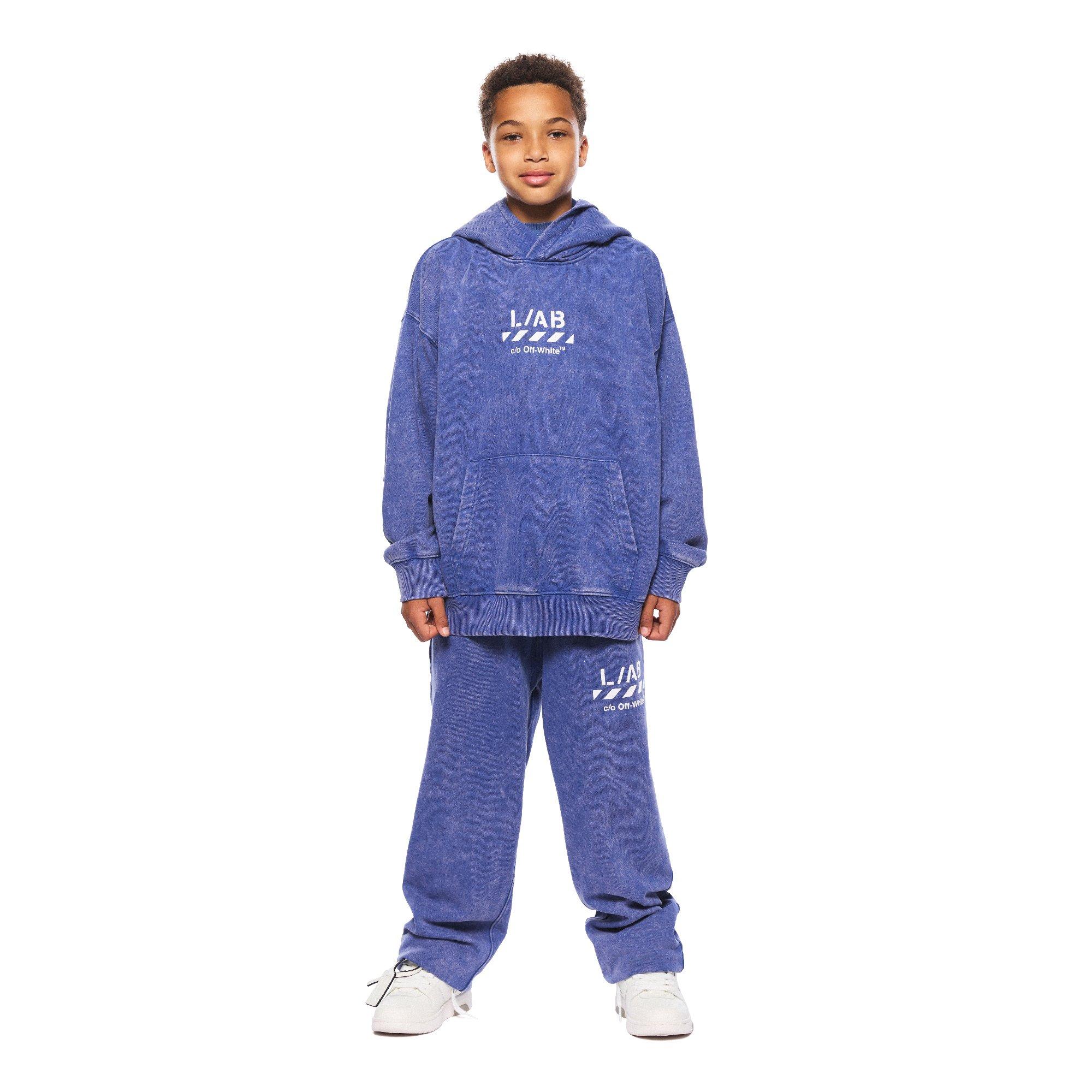 L/AB c/o Off-White Big Boys' Diagonal Garment Wash Hoodie - BLUE