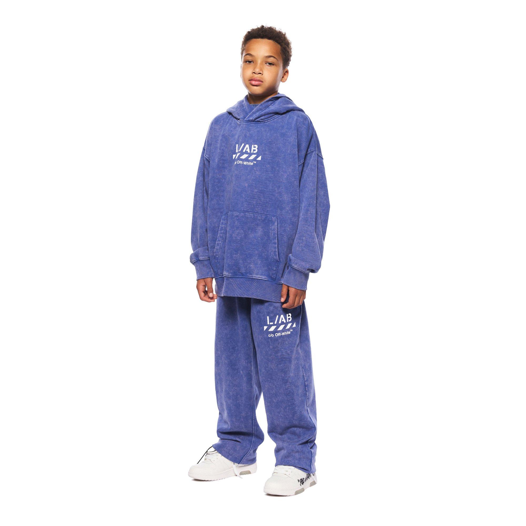 L/AB c/o Off-White Big Boys' Diagonal Garment Wash&nbsp;Hoodie - BLUE