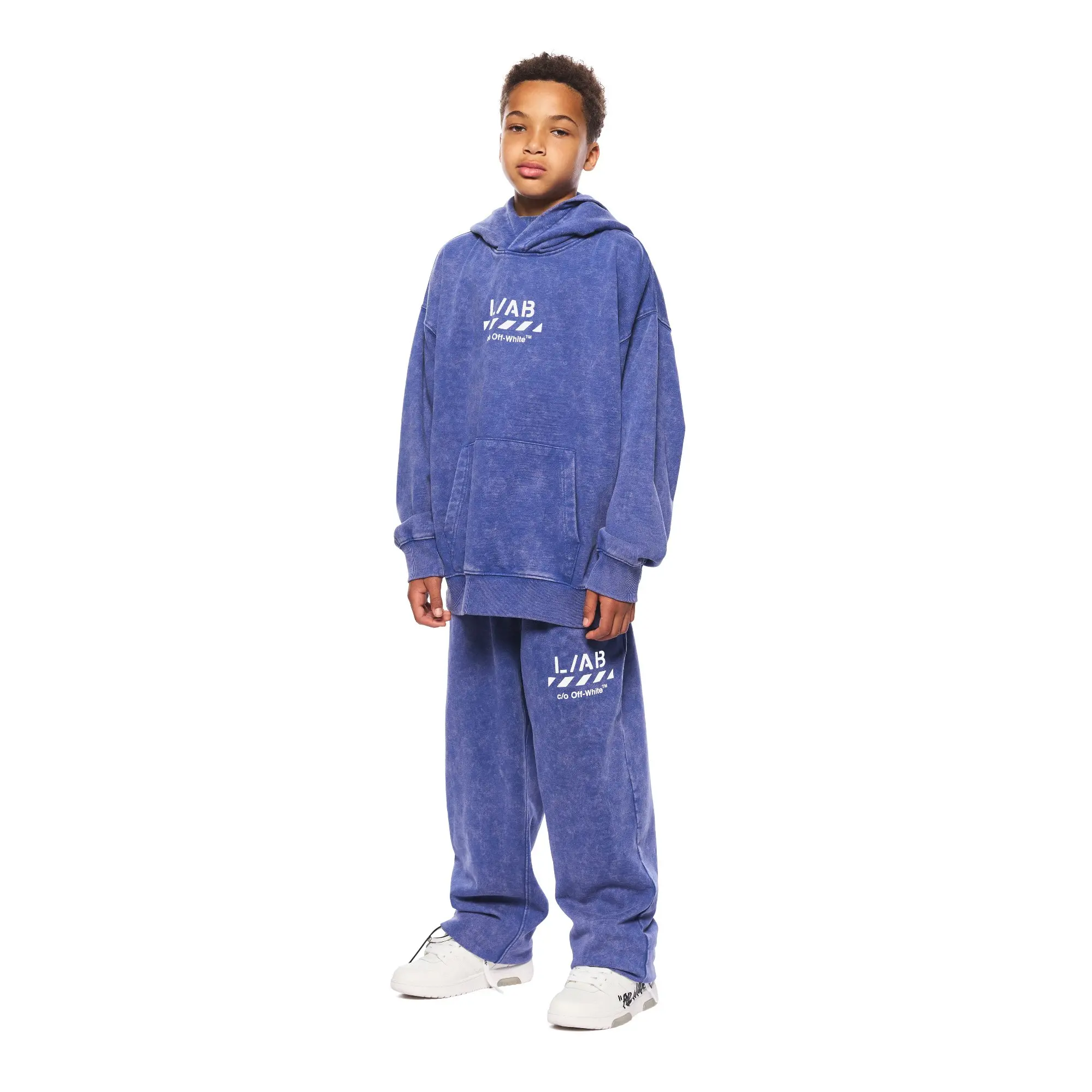L/AB c/o Off-White Big Boys' Diagonal Garment Wash&nbsp;Hoodie - BLUE