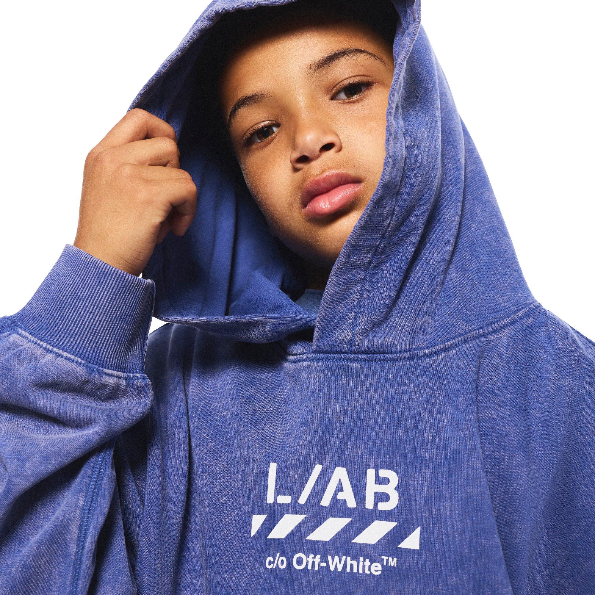 L/AB c/o Off-White Big Boys' Diagonal Garment Wash&nbsp;Hoodie - BLUE
