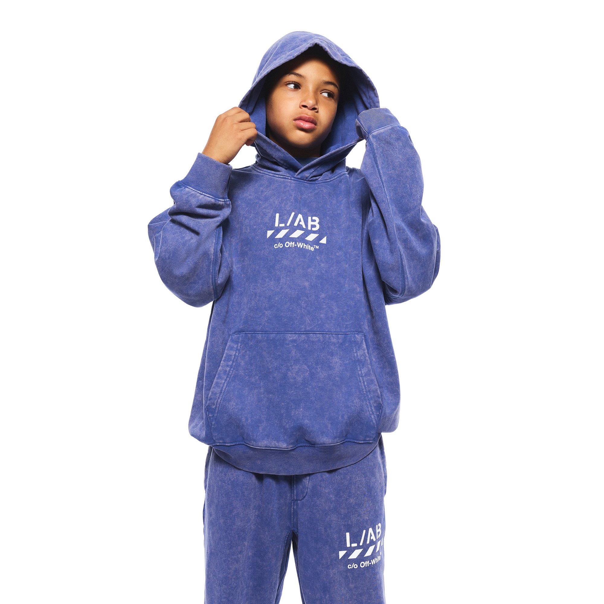 L/AB c/o Off-White Big Boys' Diagonal Garment Wash&nbsp;Hoodie - BLUE