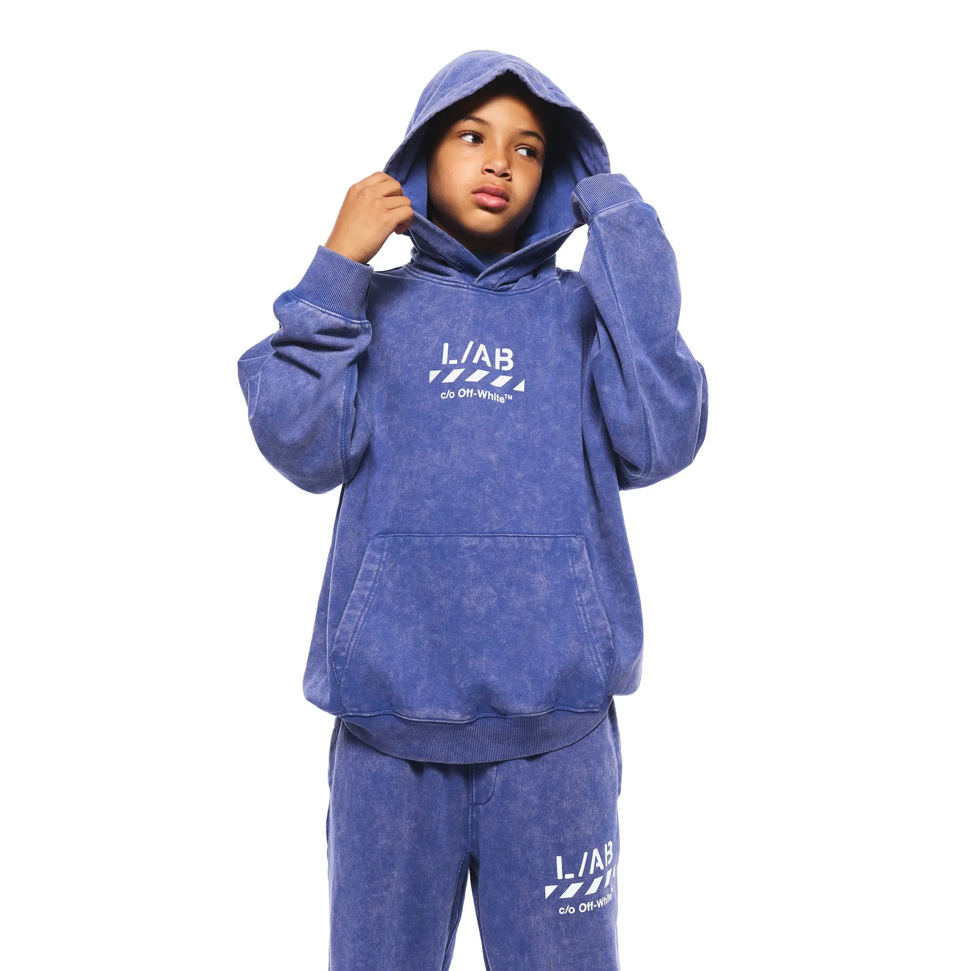 L/AB c/o Off-White Big Boys' Diagonal Garment Wash&nbsp;Hoodie - BLUE