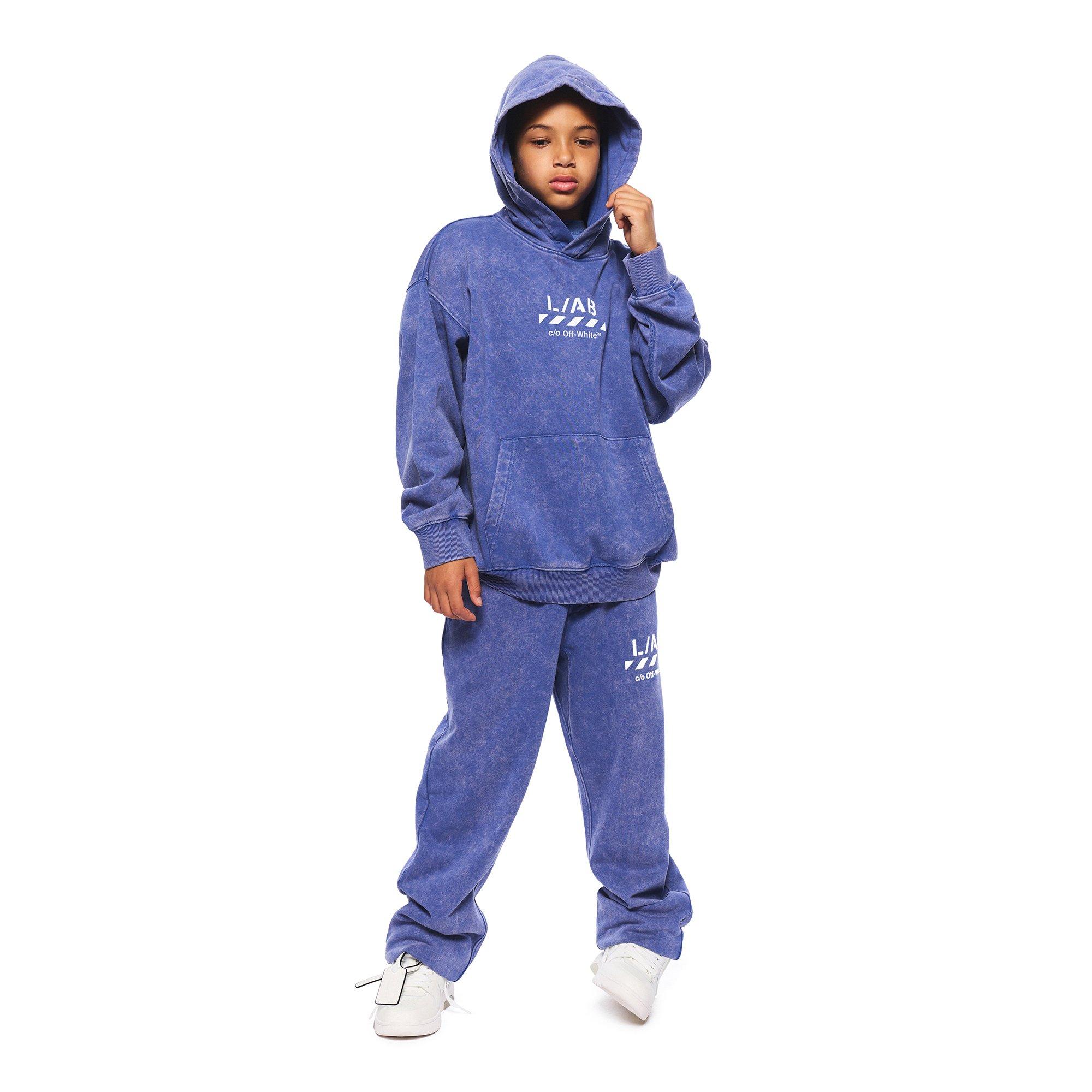 L/AB c/o Off-White Big Boys' Diagonal Garment Wash&nbsp;Hoodie - BLUE