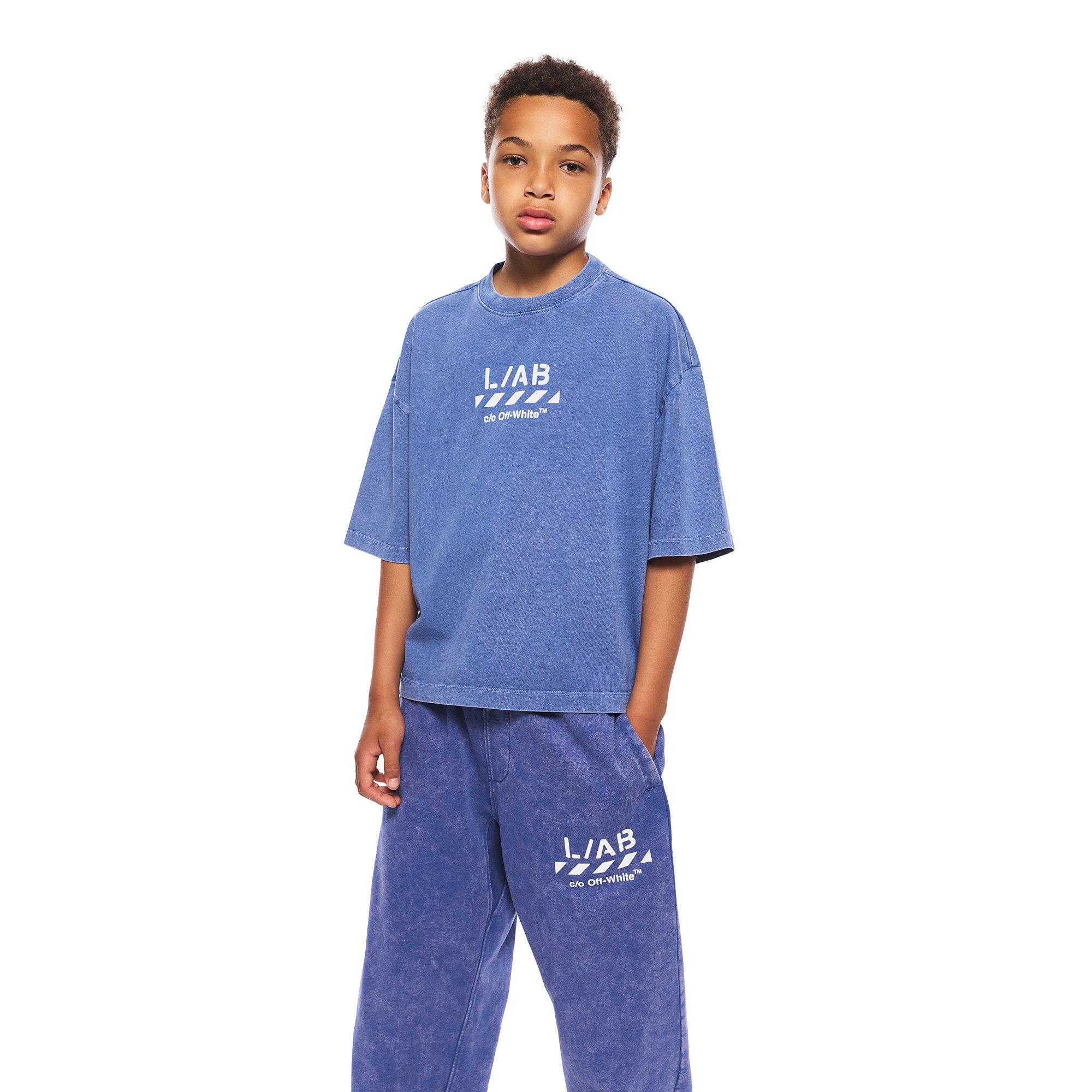 L/AB c/o Off-White Big Boys' Diagonal Garment Wash Tee - BLUE