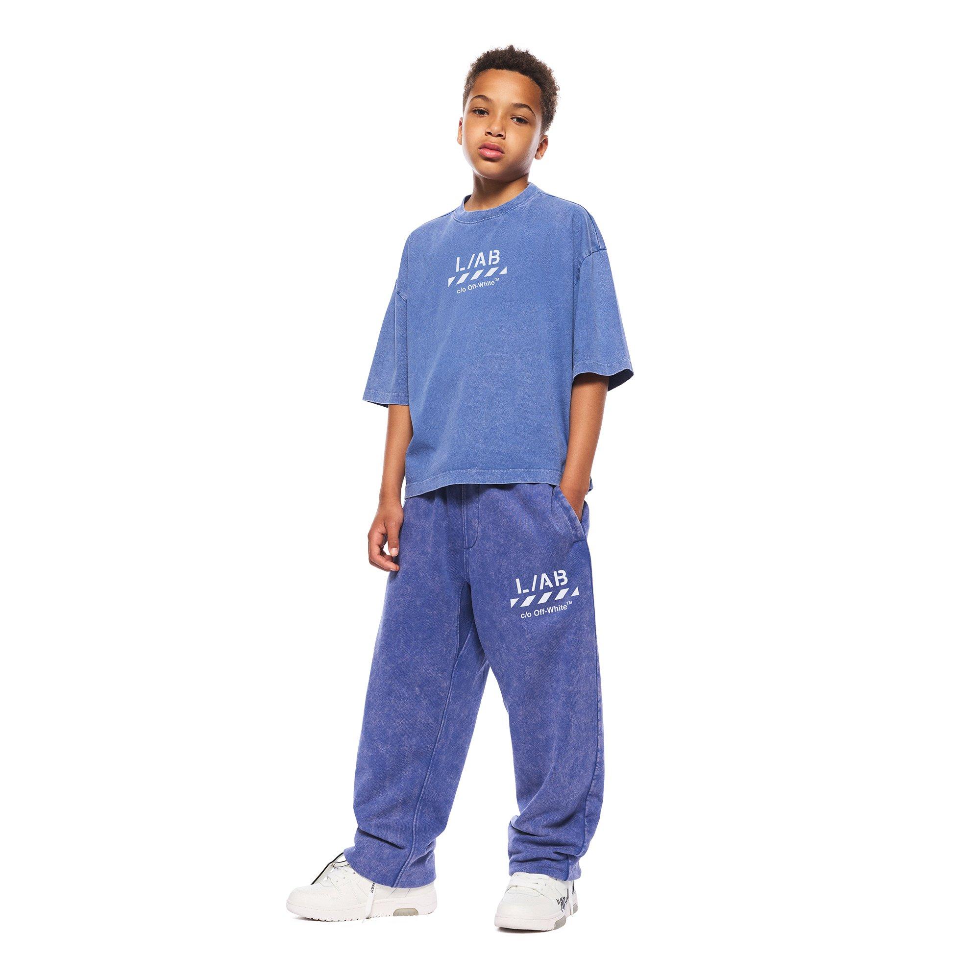 L/AB c/o Off-White Big Boys' Diagonal Garment Wash Tee - BLUE