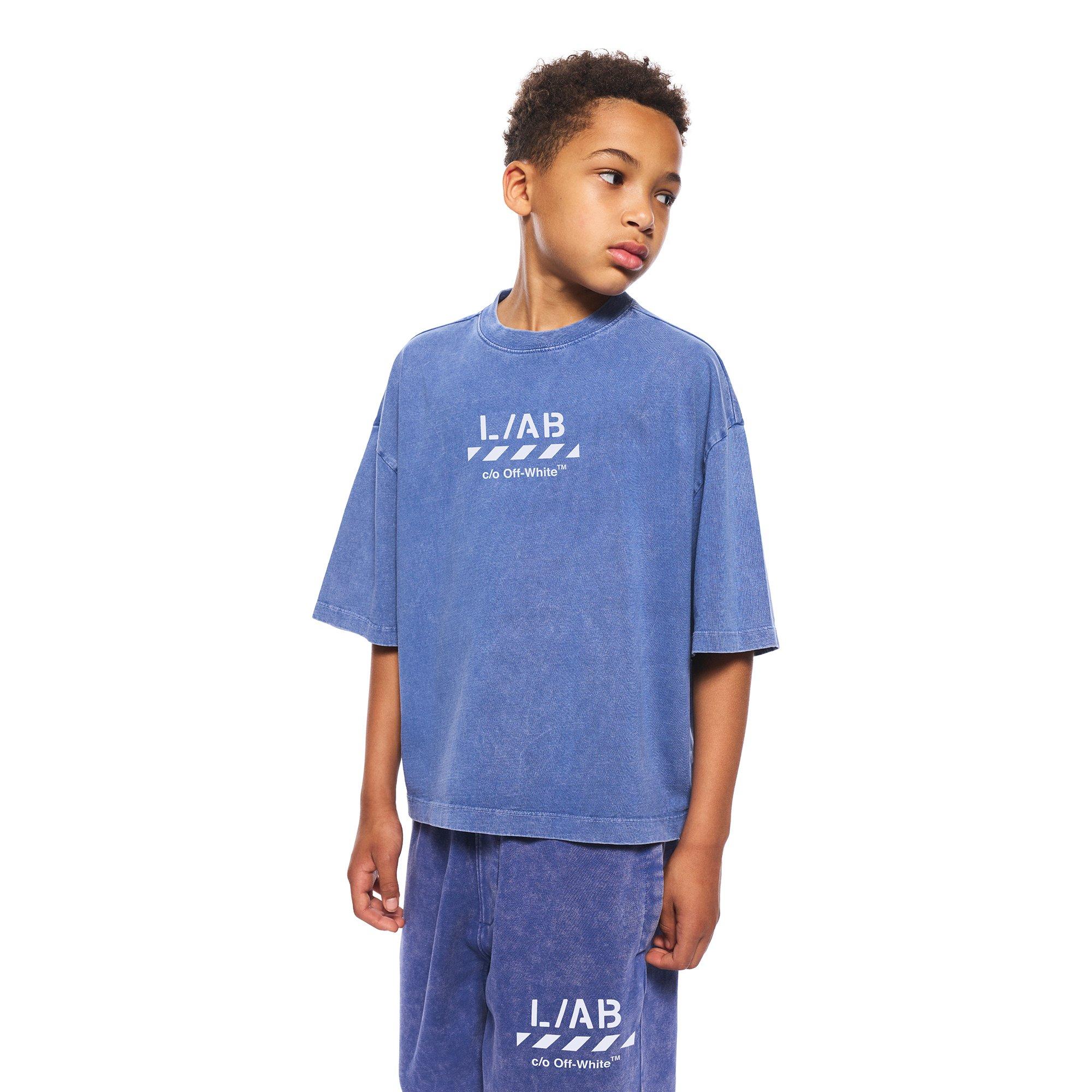 L/AB c/o Off-White Big Boys' Diagonal Garment Wash Tee - BLUE