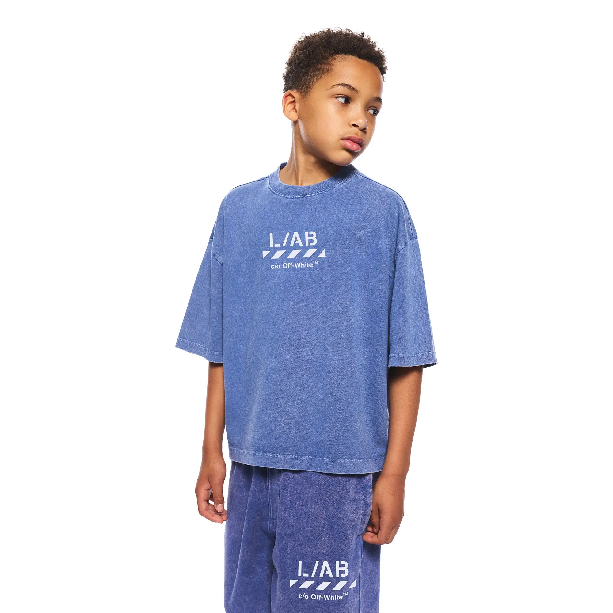 L/AB c/o Off-White Big Boys' Diagonal Garment Wash Tee - BLUE