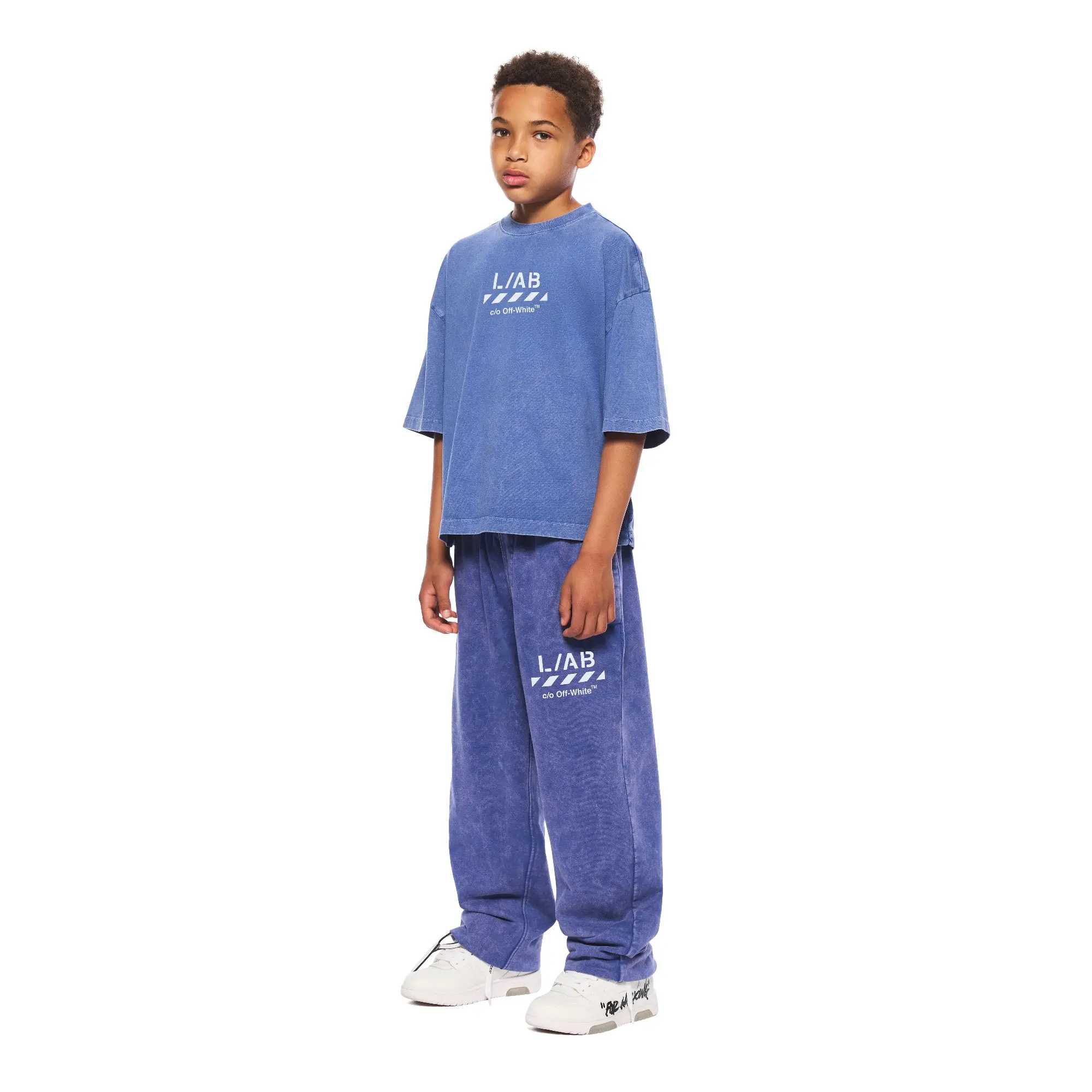 L/AB c/o Off-White Big Boys' Diagonal Garment Wash Tee - BLUE