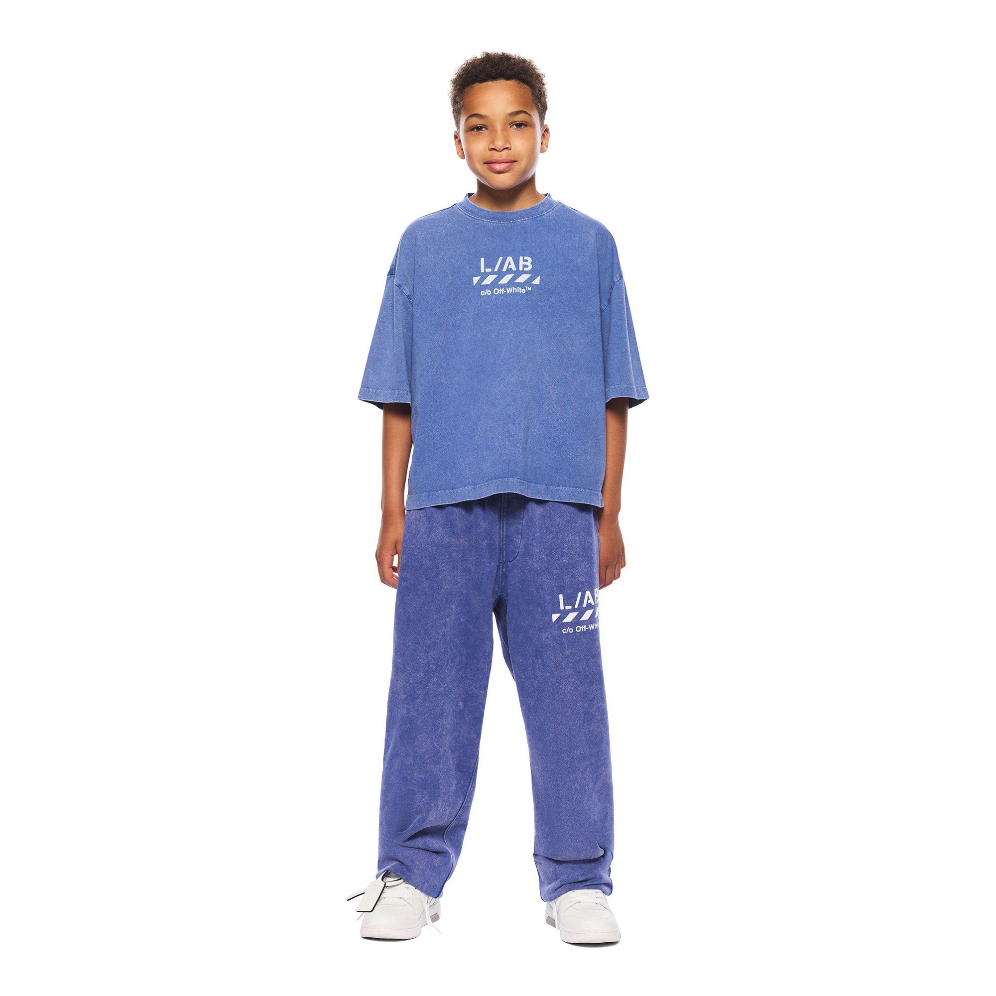L/AB c/o Off-White Big Boys' Diagonal Garment Wash Tee - BLUE