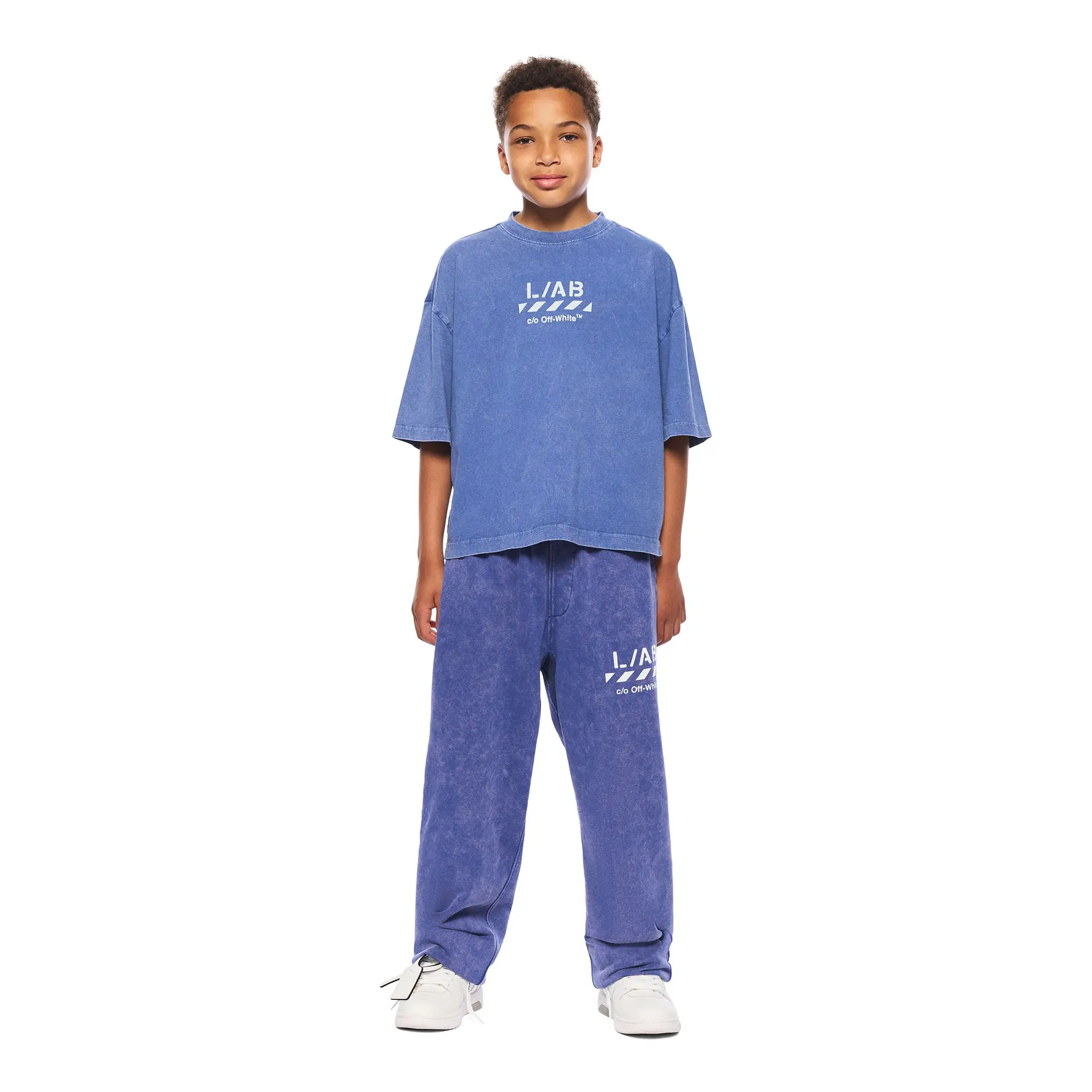 L/AB c/o Off-White Big Boys' Diagonal Garment Wash Tee - BLUE