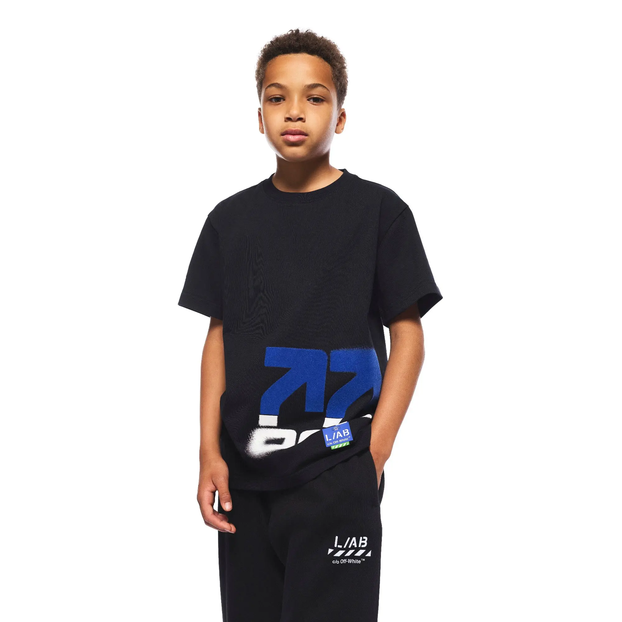 L/AB c/o Off-White Big Boys'&nbsp;Stacked Tee - BLACK