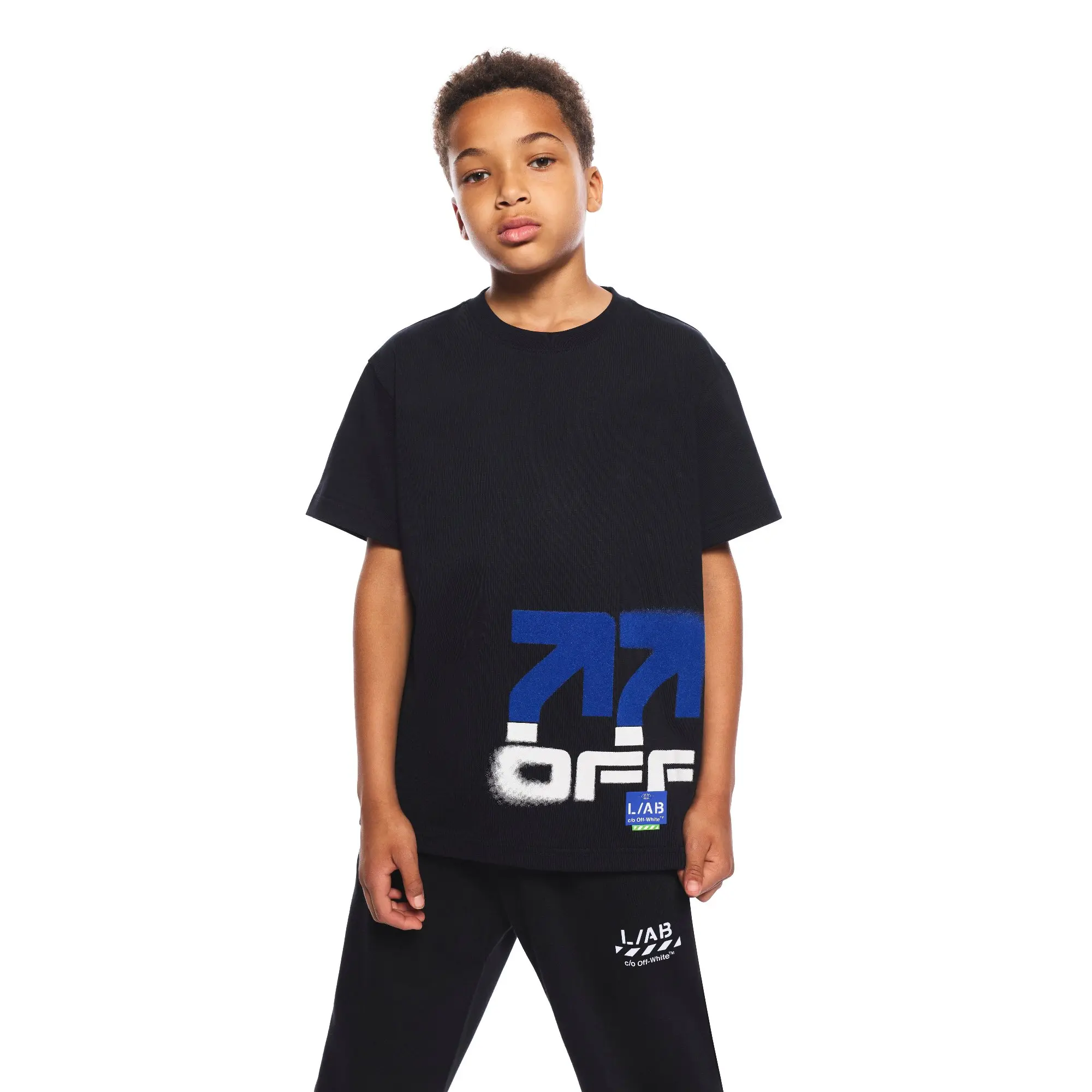 L/AB c/o Off-White Big Boys'&nbsp;Stacked Tee - BLACK