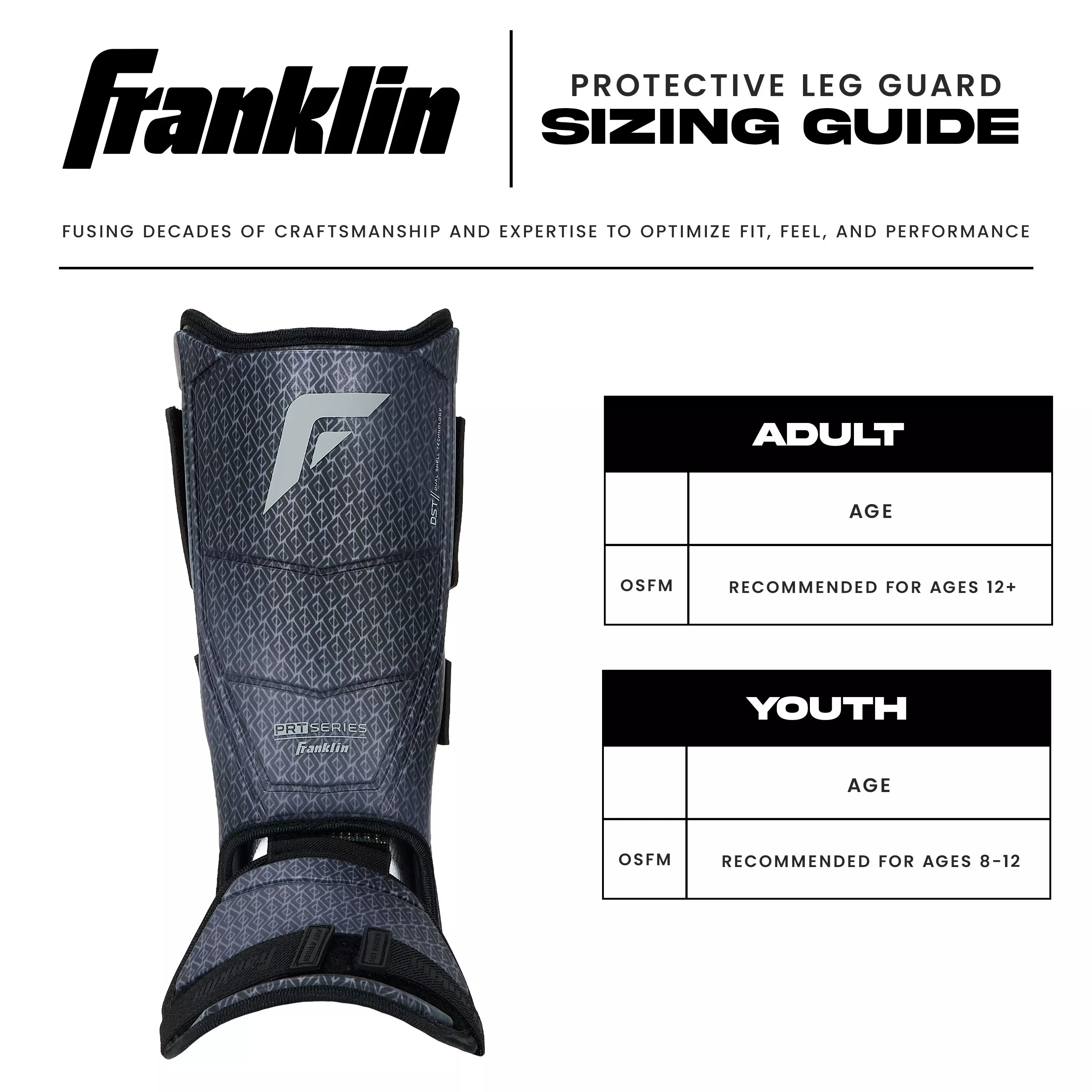 Franklin Youth Baseball PRT DST Protective Leg Guard - BLACK