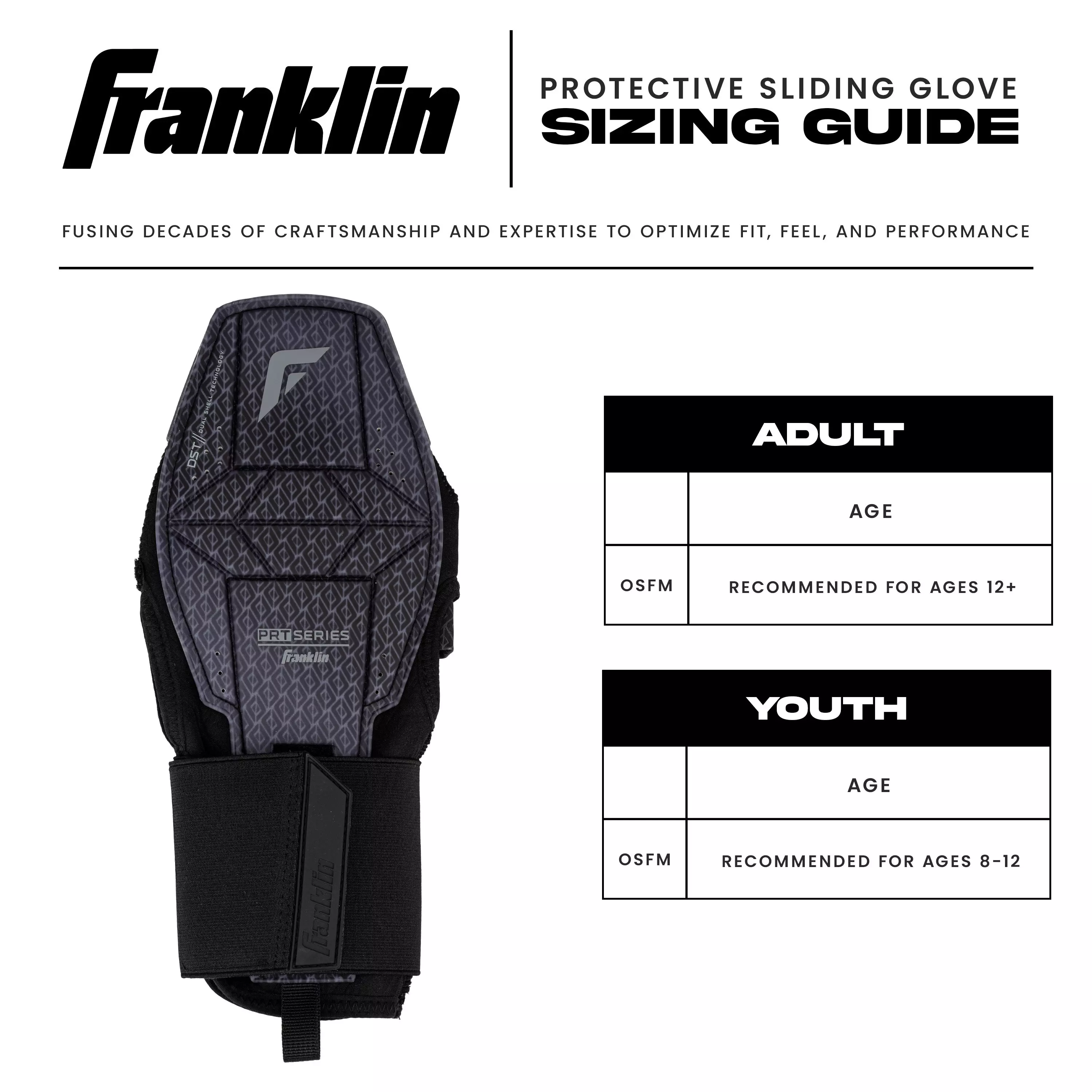 Franklin Baseball PRT DST Protective Sliding Glove - BLACK