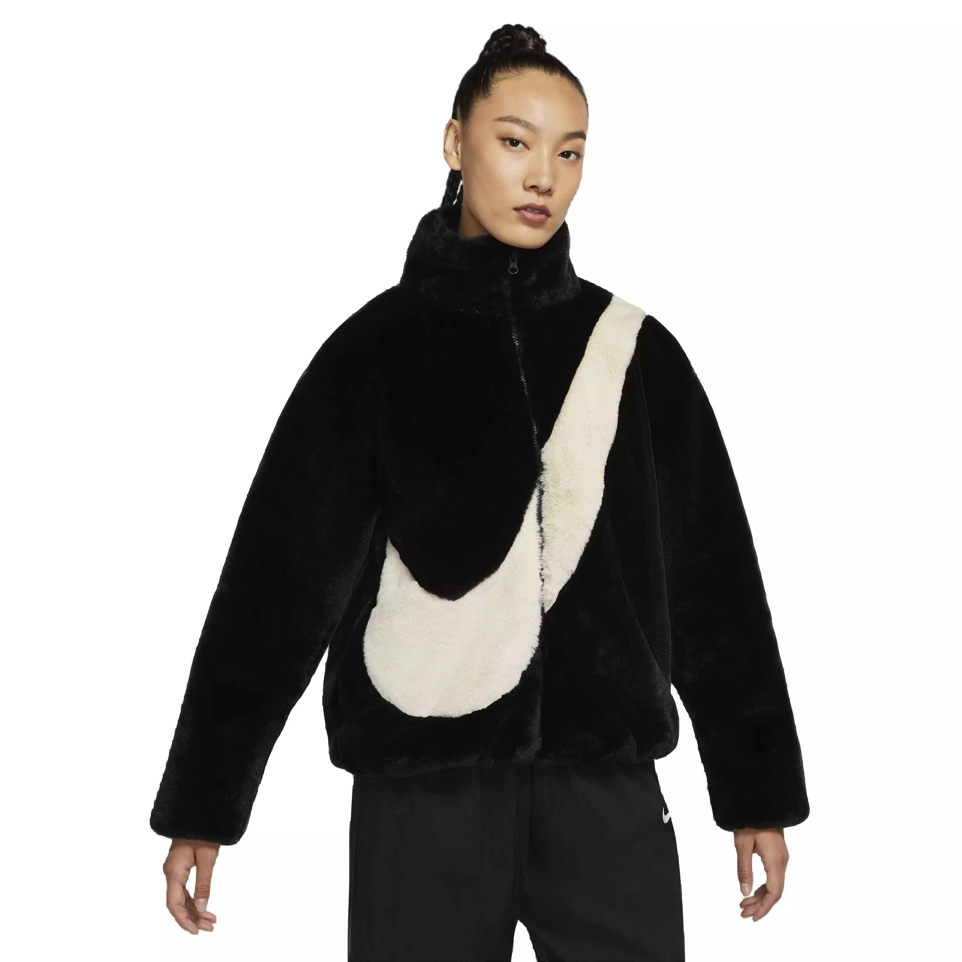 Nike Women's Sportswear Faux Fur Swoosh Jacket - Black - BLACK