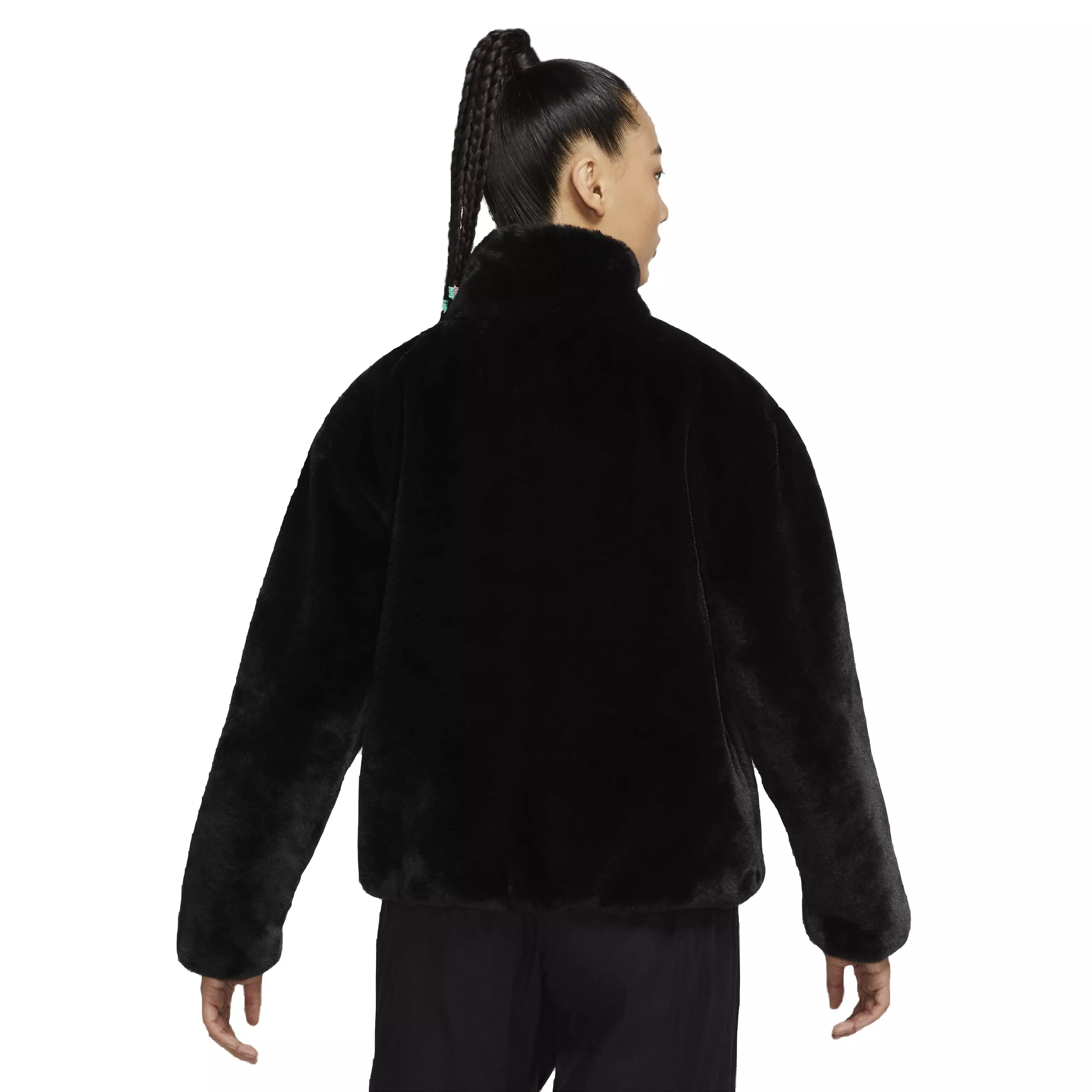 Nike Women's Sportswear Faux Fur Swoosh Jacket -Black - BLACK