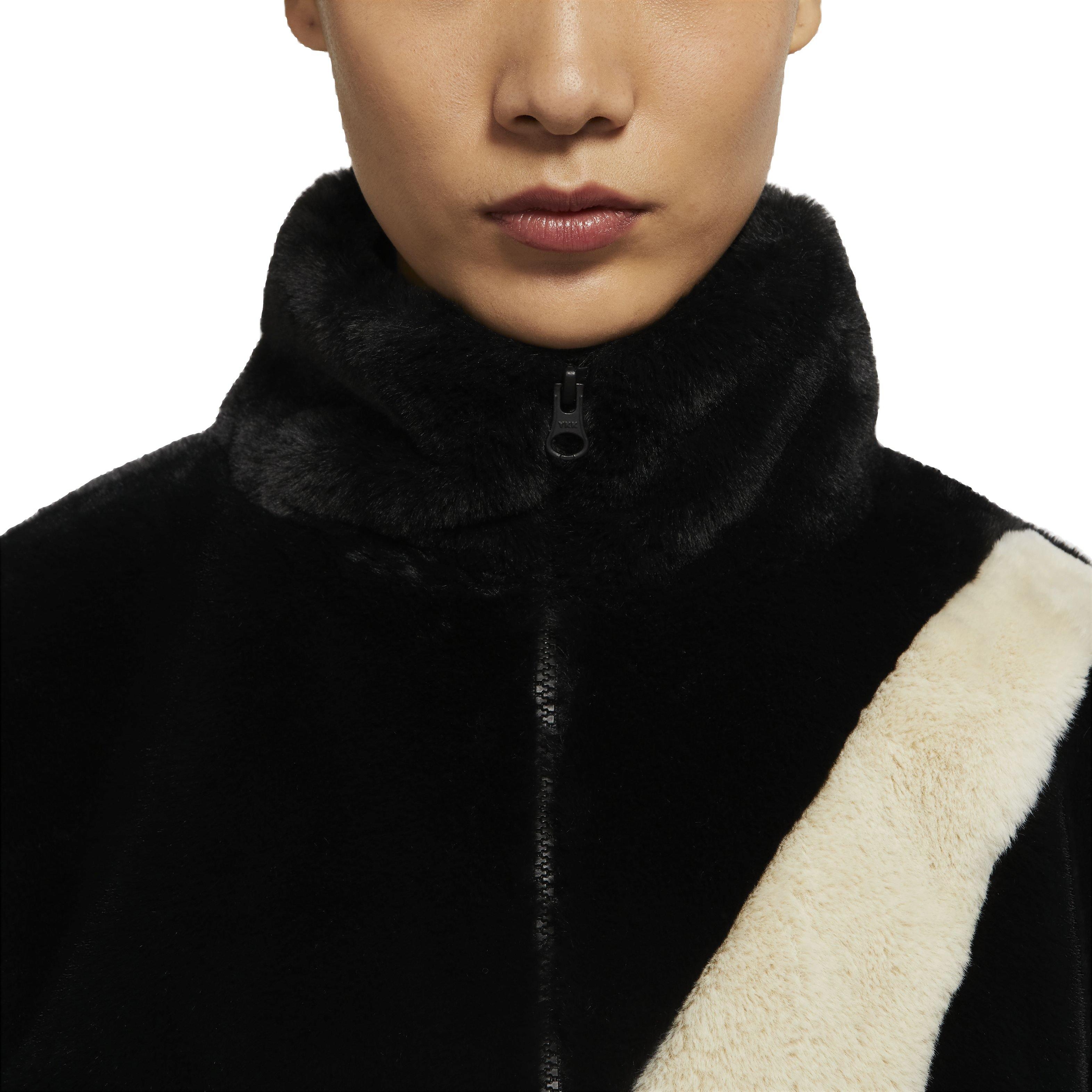 Nike Women's Sportswear Faux Fur Swoosh Jacket - Black - BLACK Thumbnail View 3