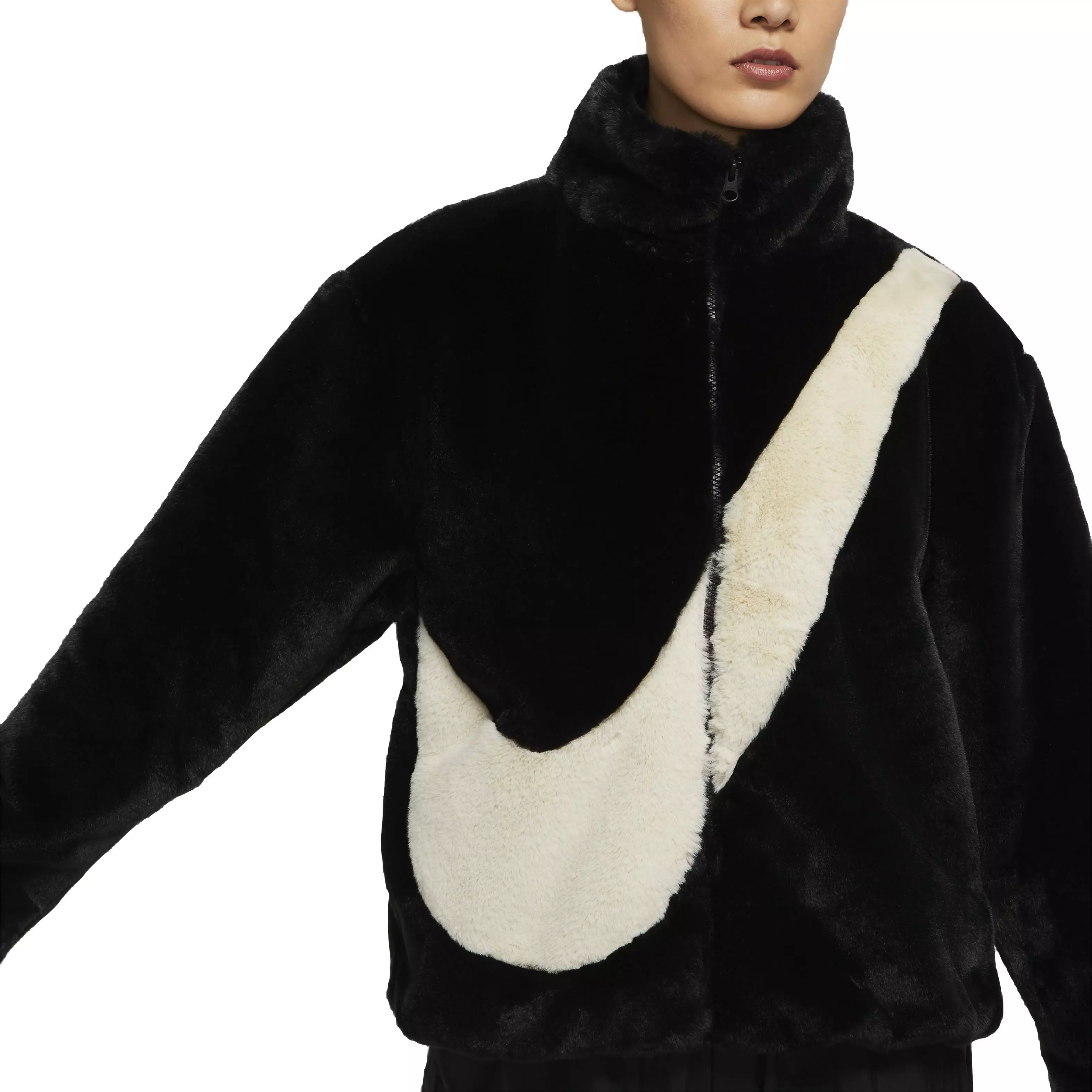 Nike Women's Sportswear Faux Fur Swoosh Jacket - Black - BLACK