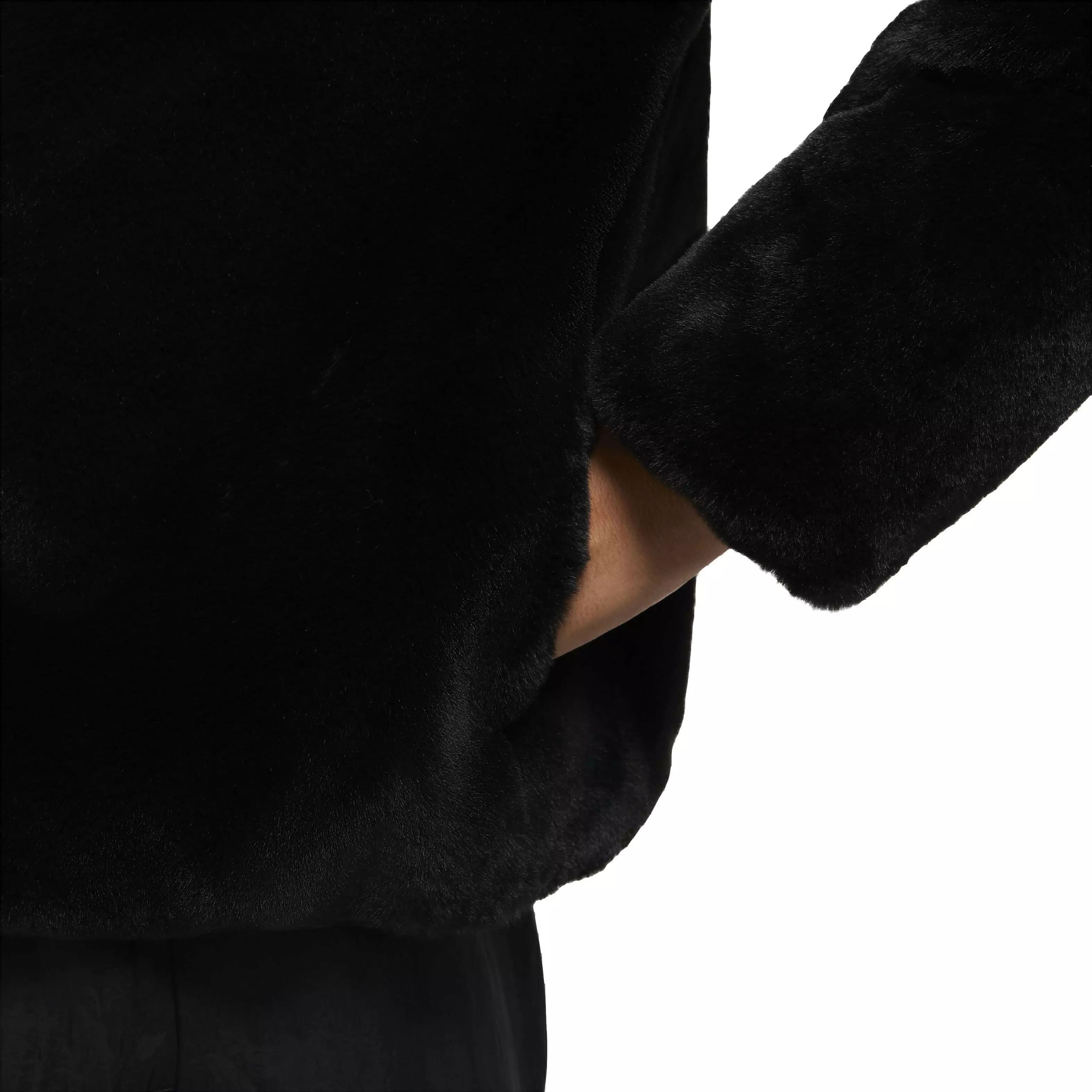 Nike Women's Sportswear Faux Fur Swoosh Jacket -Black - BLACK