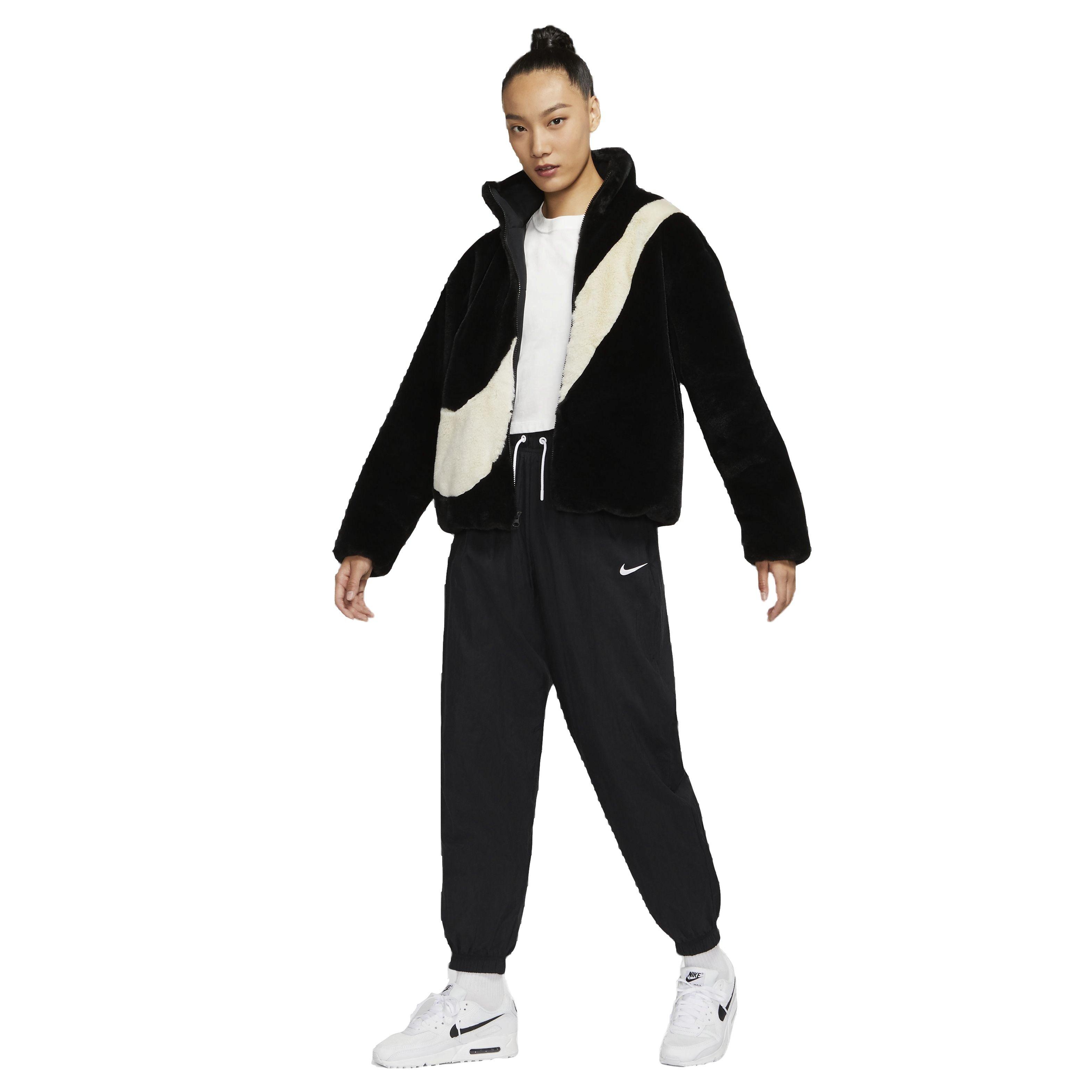 Nike Women's Sportswear Faux Fur Swoosh Jacket - Black - BLACK Thumbnail View 7