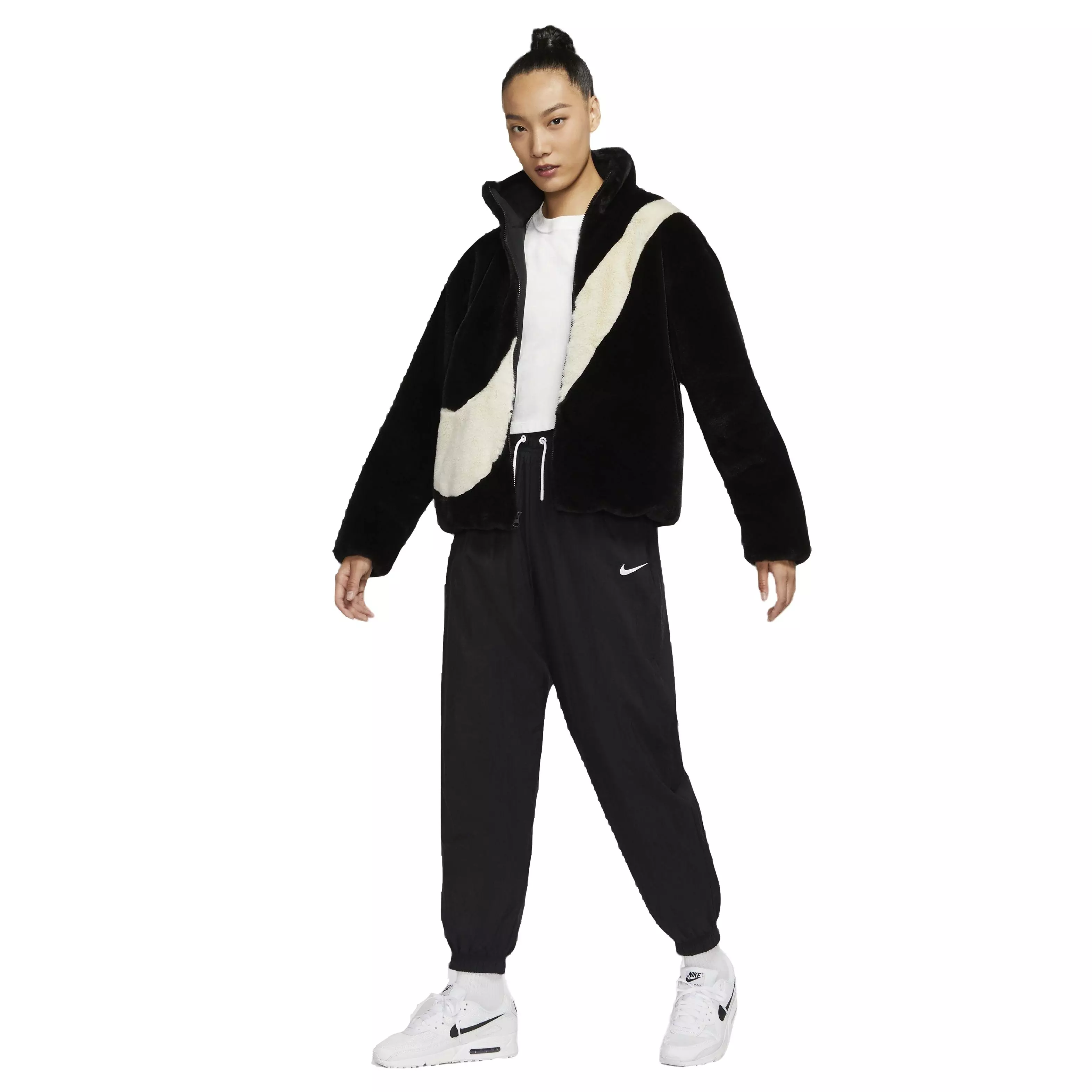 Nike Women's Sportswear Faux Fur Swoosh Jacket - Black - BLACK