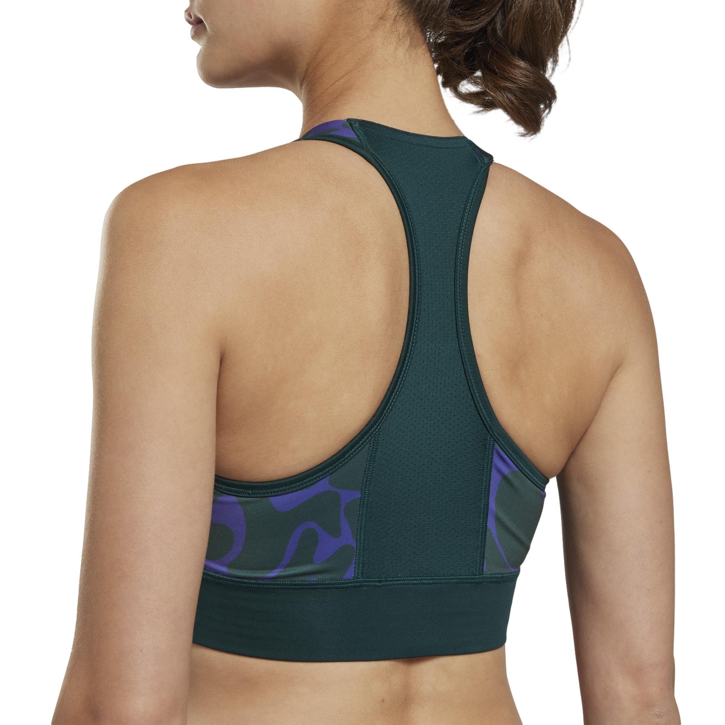 Buy Reebok women padded non wire printed sports bra black green Online