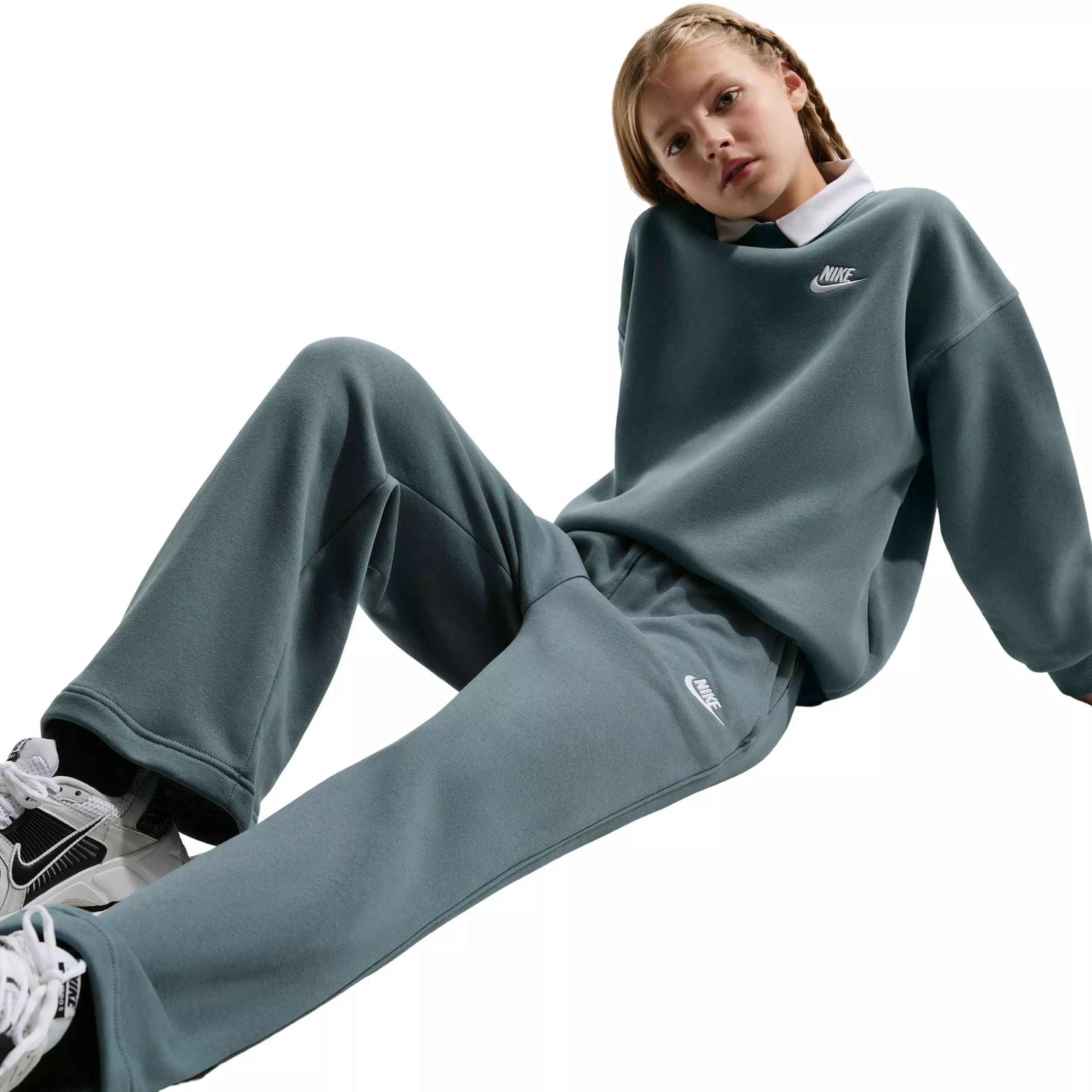 Nike Big Girls' Sportswear Club Fleece Wide-Leg Pants -Mineral Slate - MINERAL SLATE