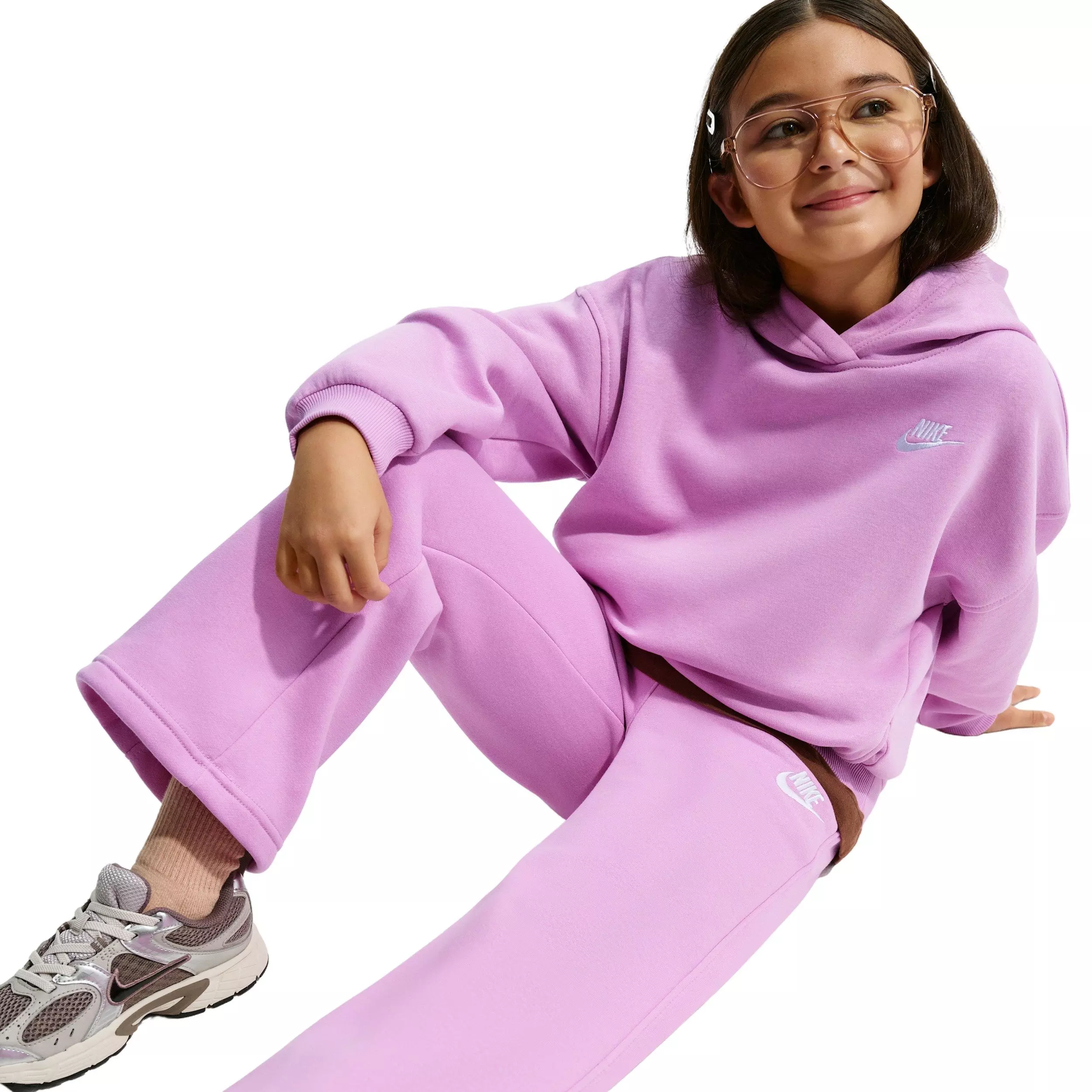 Nike Big Girls' Sportswear Club Fleece Wide-Leg Pants -Lt Magenta - LT MAGENTA