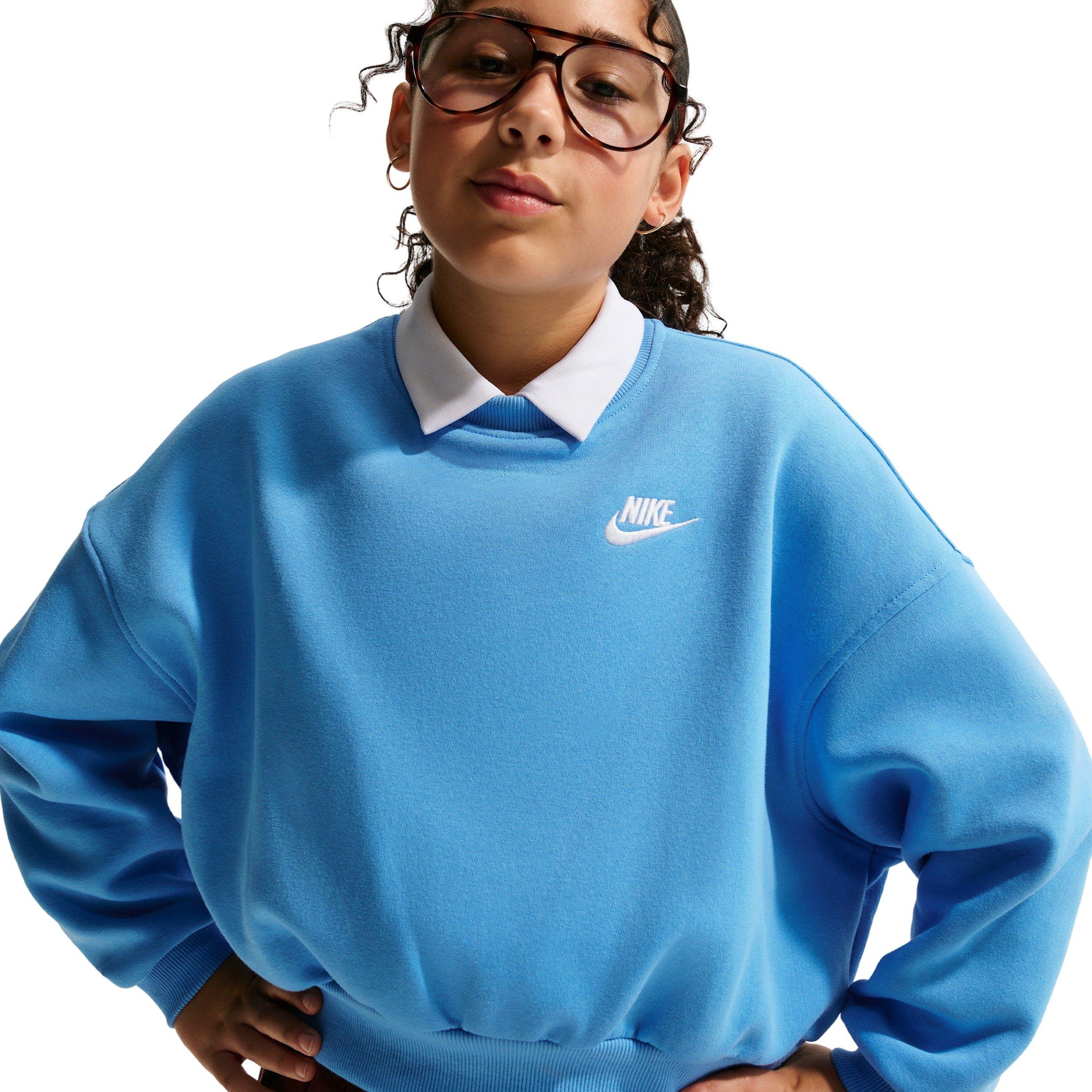 Nike Big Girls' Sportswear Club Fleece Boxy Crew-Neck Sweatshirt - Blue - BLUE Thumbnail View 3