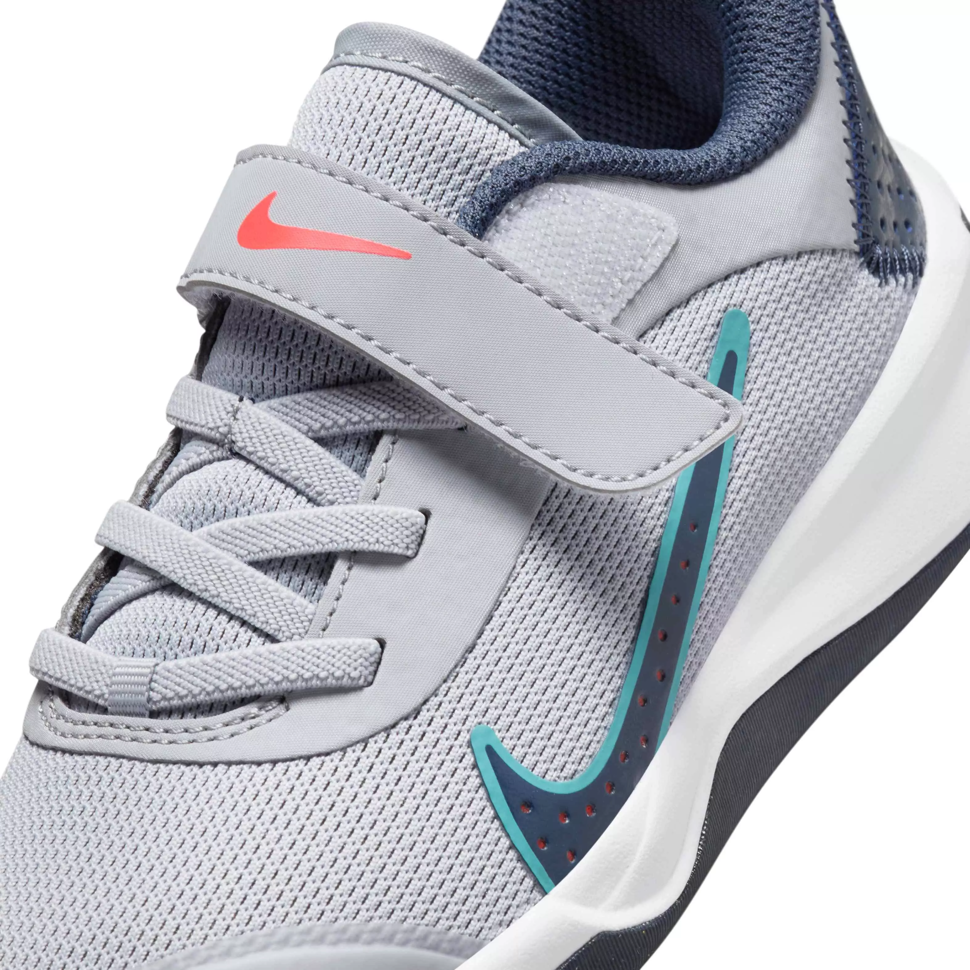 Nike Omni Multi-Court "Wolf Grey/Bright Crimson/Dusty Cactus/Thunder Blue" Preschool Boys' Shoe - GREY/CRIMSON/CACTUS/BLUE