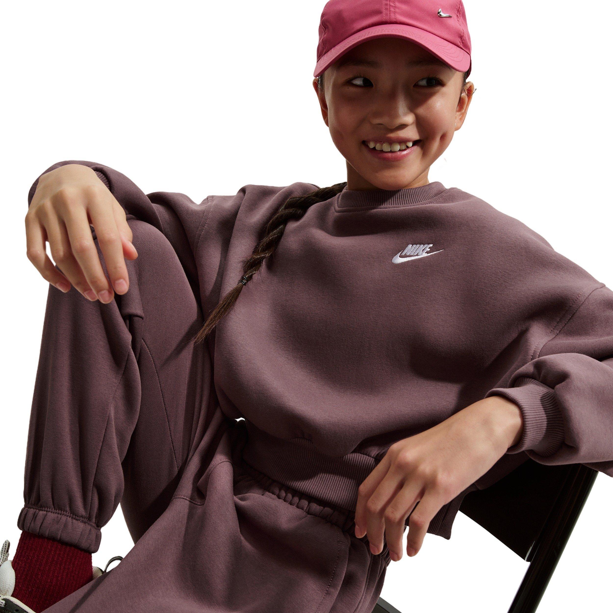 Nike Big Girls' Sportswear Club Fleece Boxy Crew-Neck Sweatshirt -Tattoo Purple - TATTOO PURPLE Thumbnail View 3