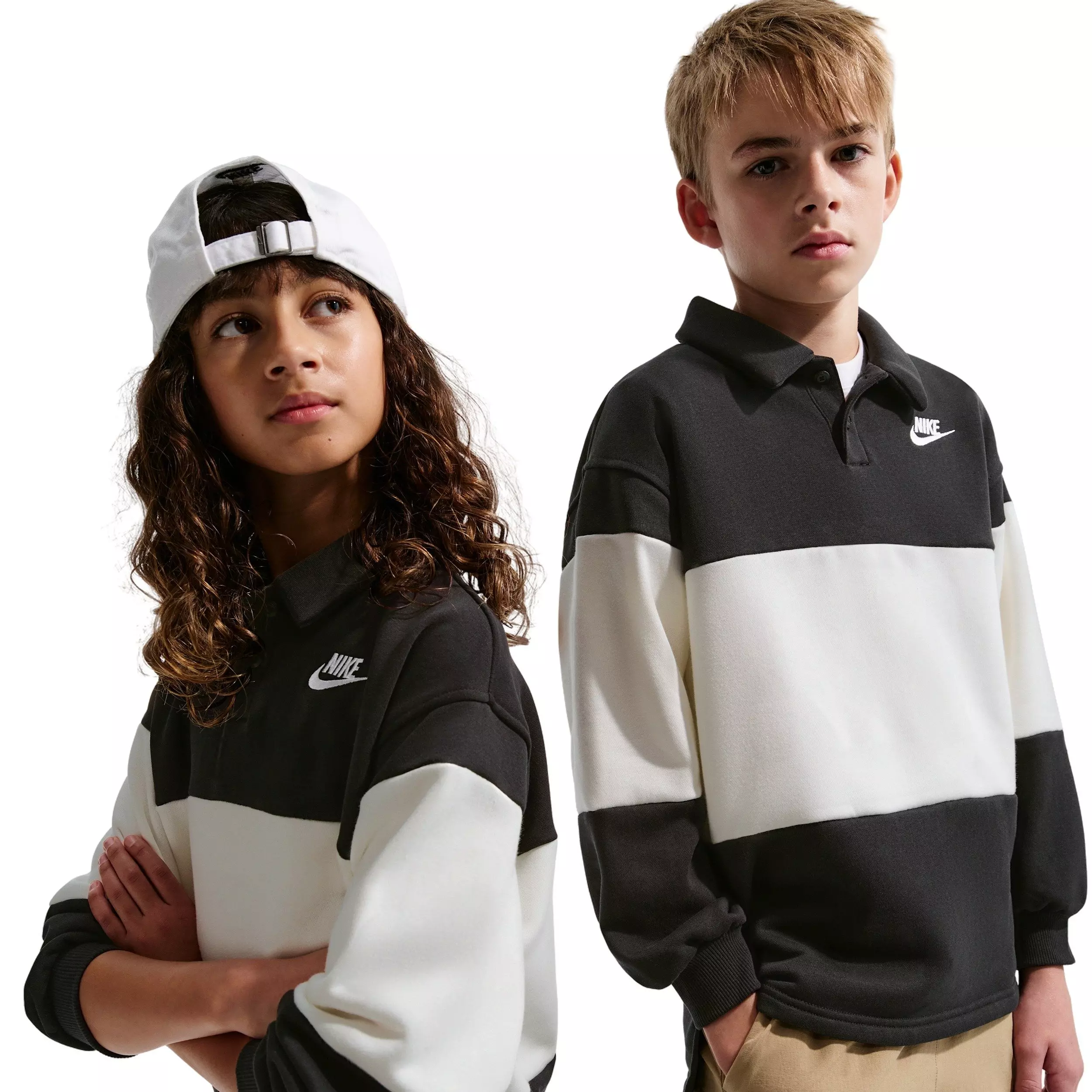 Nike Big Kids' Sportswear Club French Terry Rugby Shirt - Black - BLACK