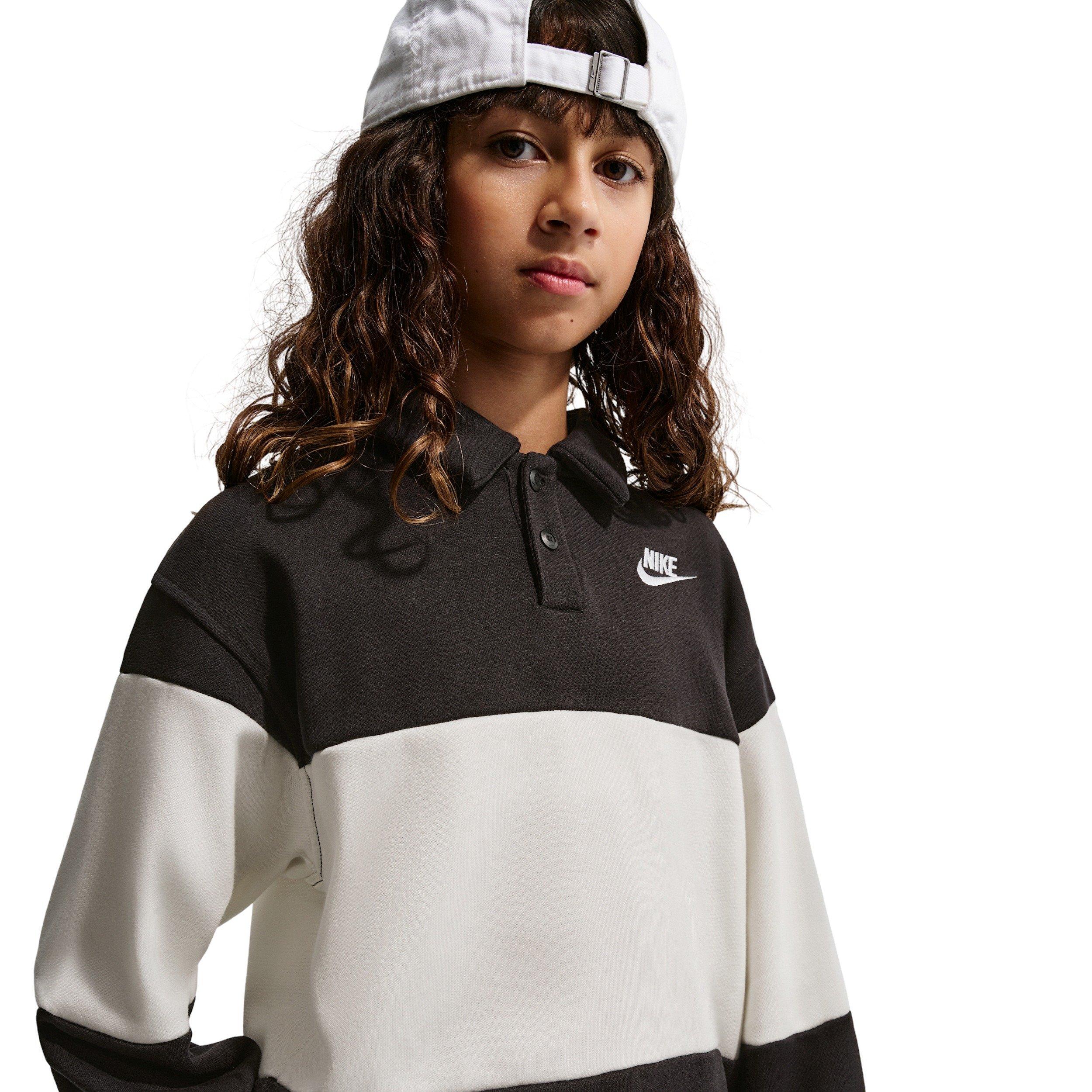 Nike Big Kids' Sportswear Club French Terry Rugby Shirt - Black - BLACK