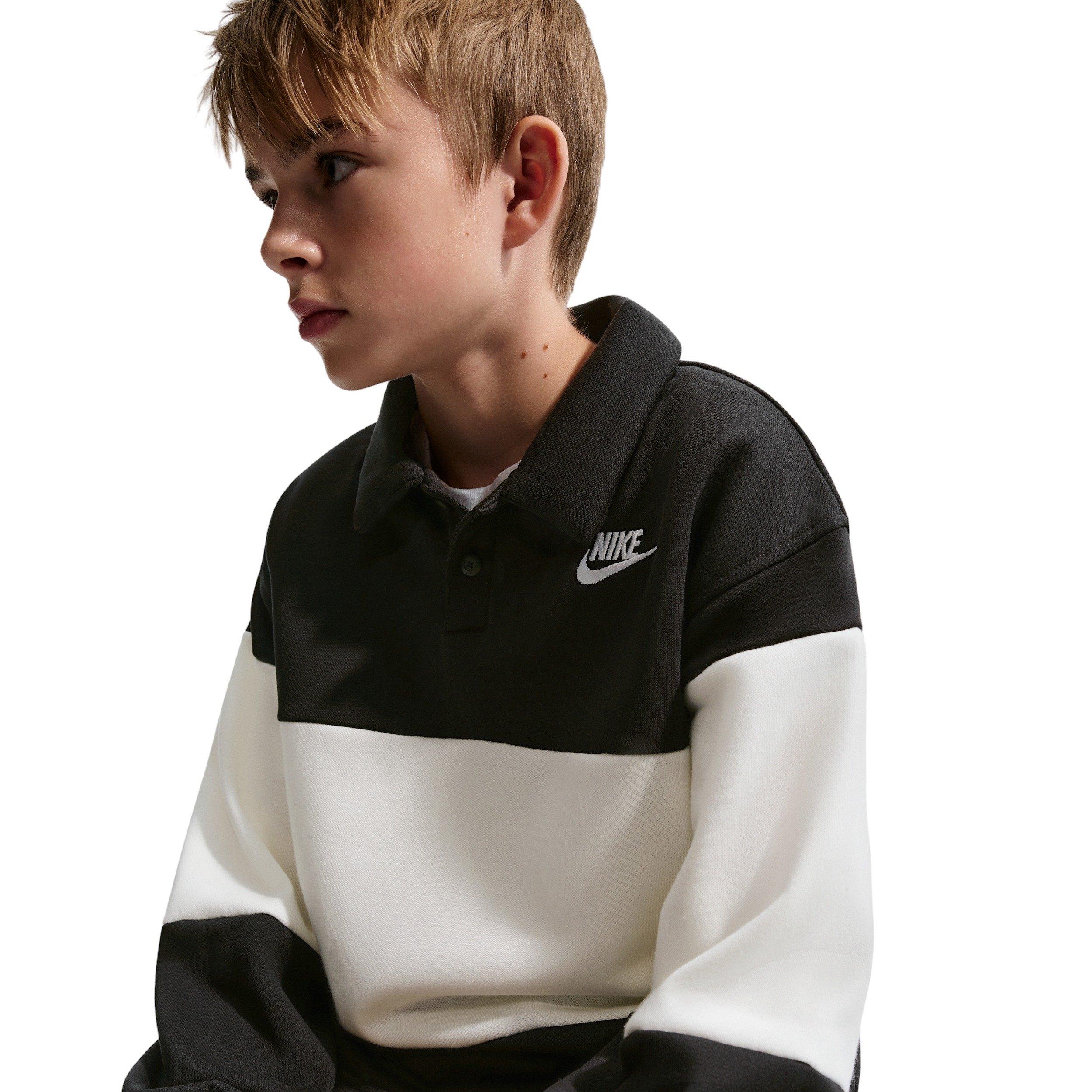 Nike Big Kids' Sportswear Club French Terry Rugby Shirt - Black - BLACK