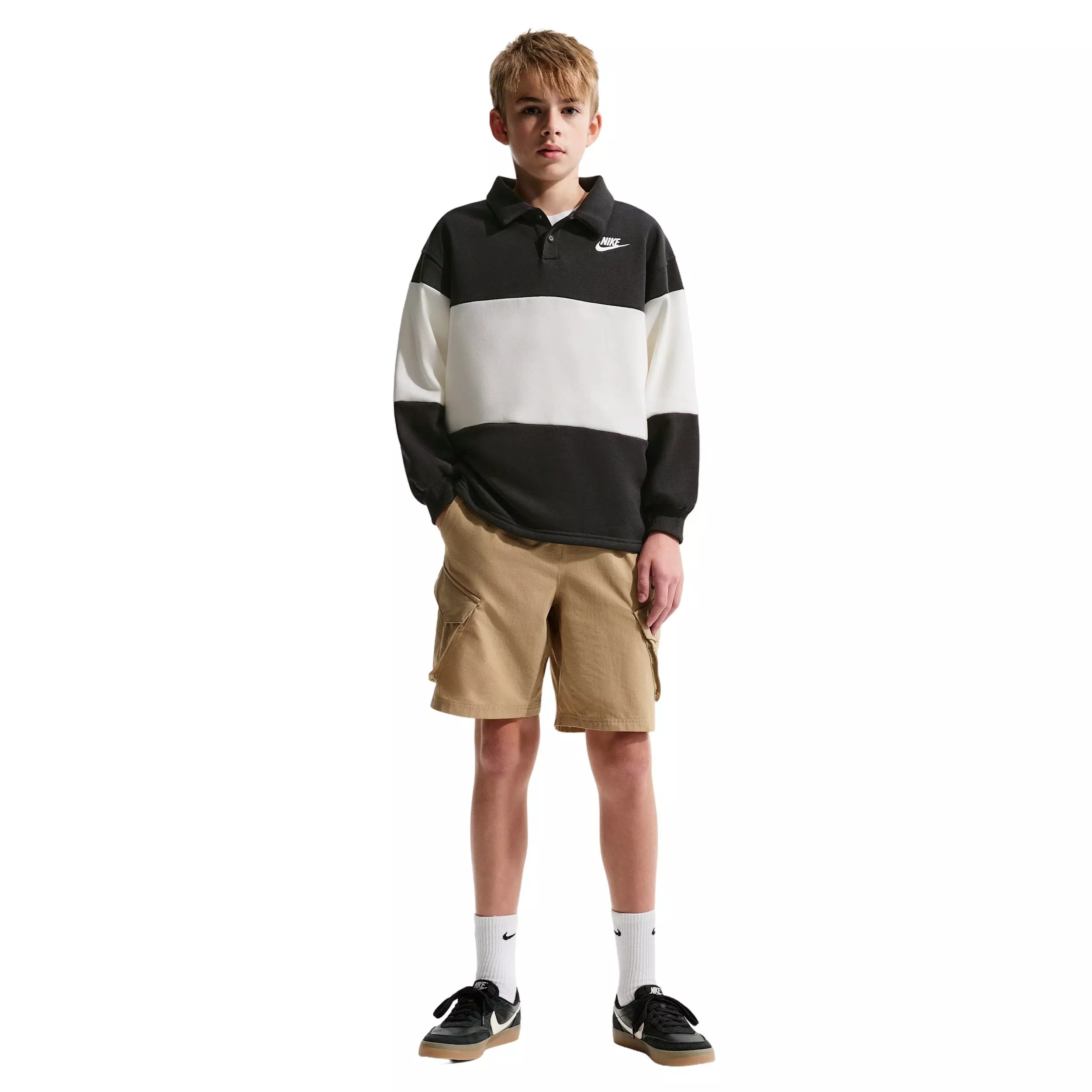 Nike Big Kids' Sportswear Club French Terry Rugby Shirt - Black - BLACK