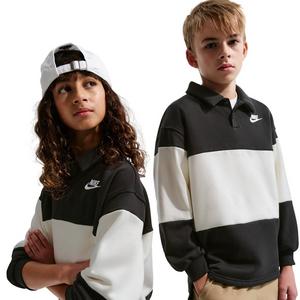 Nike Big Kids' Sportswear Club French Terry Rugby Shirt - Black - BLACK