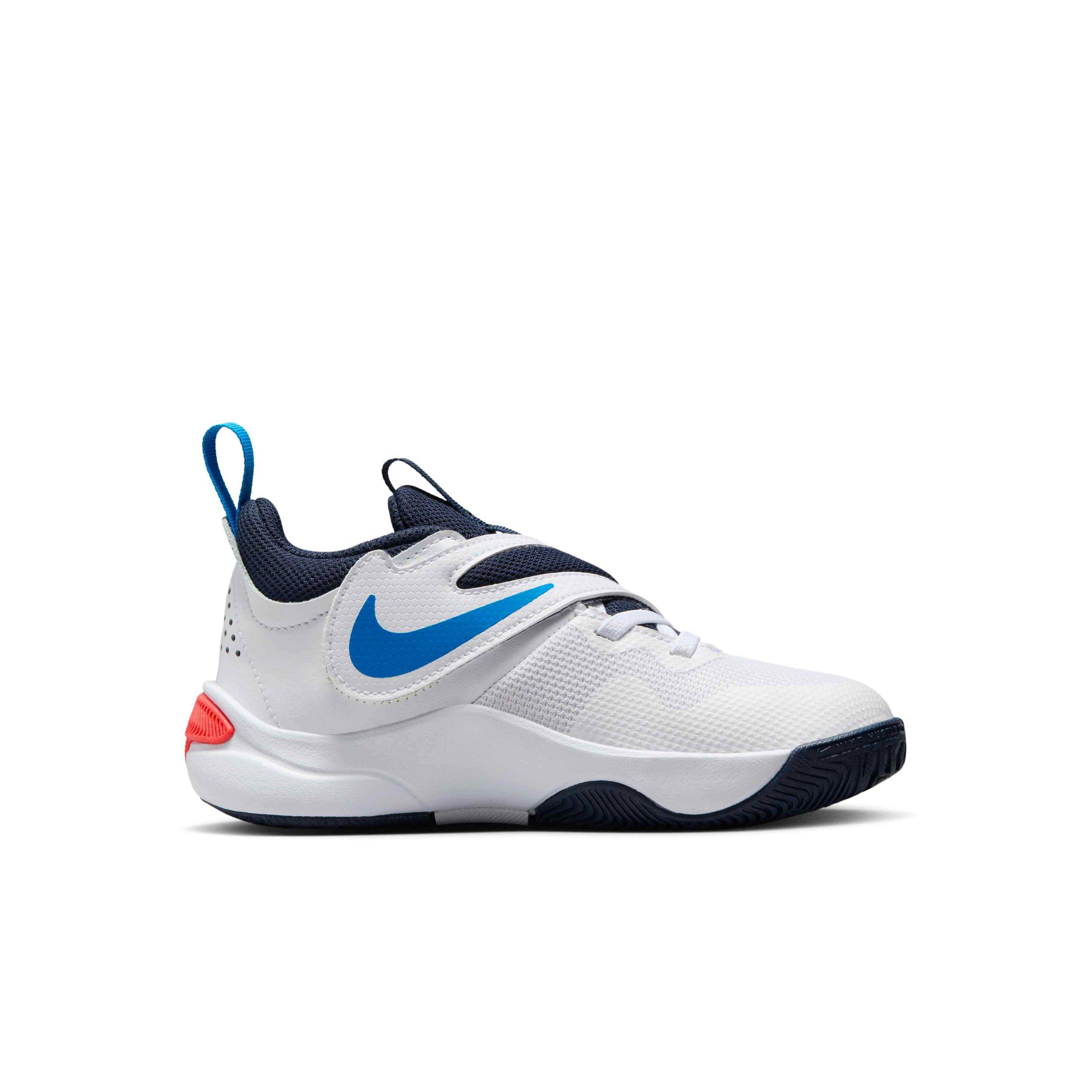 Nike Team Hustle D 11 "White/Crimson/Photo Blue/Lt Lemon Twist" Preschool Boys' Basketball Shoe - WHITE/CRIMSON/BLUE/LT LEMON Thumbnail View 1