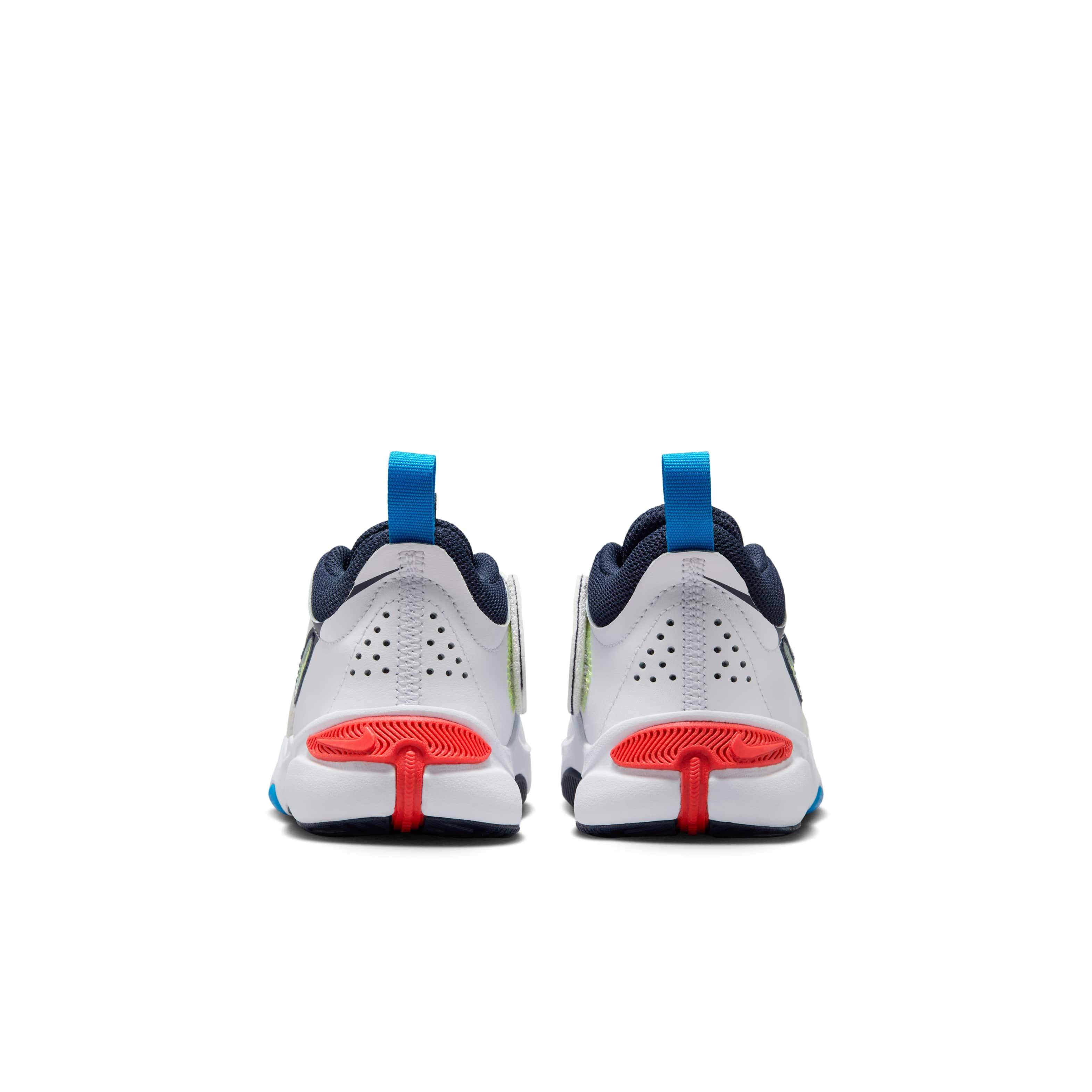 Nike Team Hustle D 11 "White/Crimson/Photo Blue/Lt Lemon Twist" Preschool Boys' Basketball Shoe - WHITE/CRIMSON/BLUE/LT LEMON Thumbnail View 5