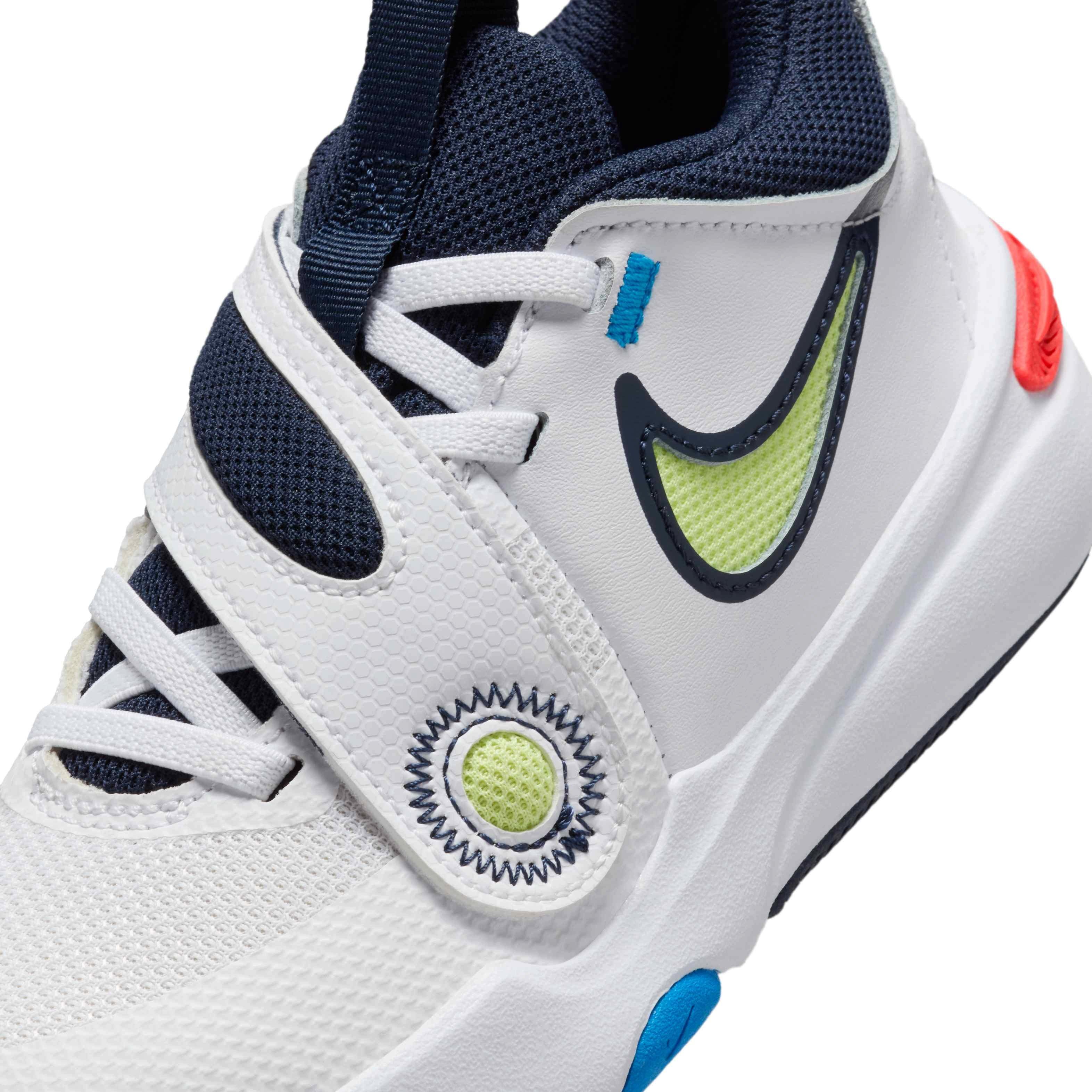 Nike Team Hustle D 11 "White/Crimson/Photo Blue/Lt Lemon Twist" Preschool Boys' Basketball Shoe - WHITE/CRIMSON/BLUE/LT LEMON Thumbnail View 7