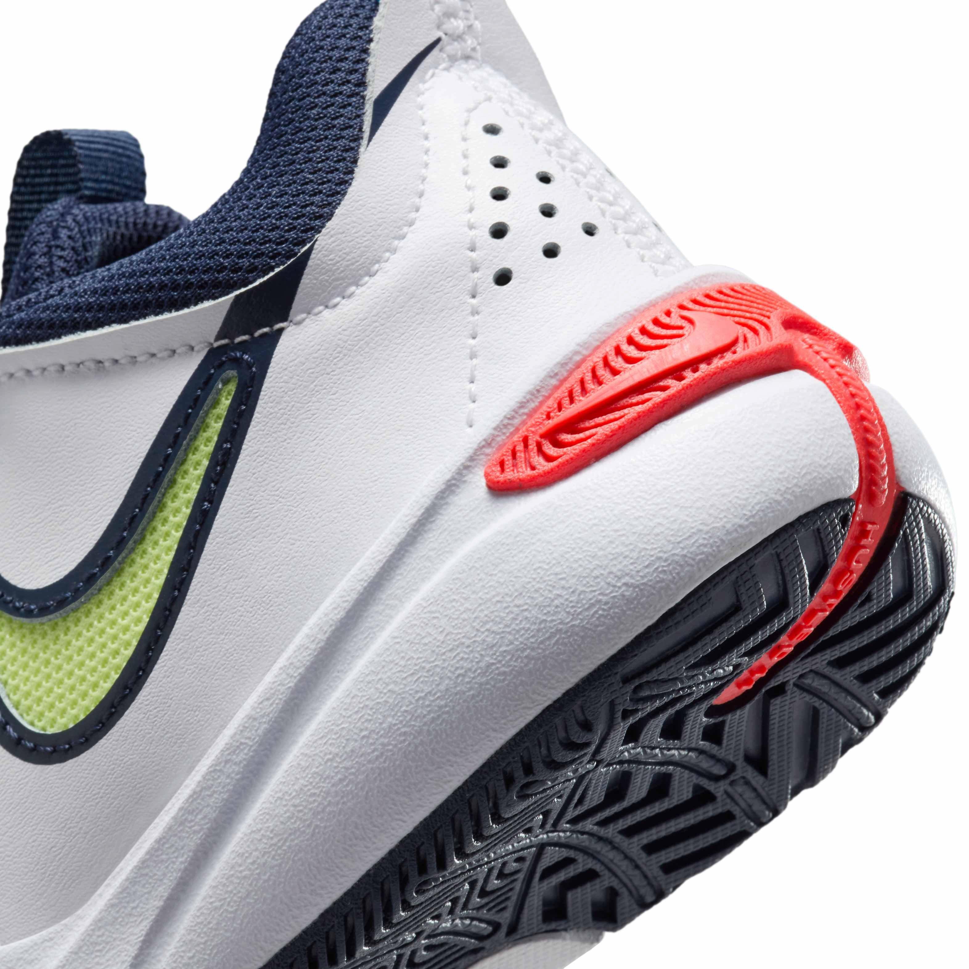 Nike Team Hustle D 11 "White/Crimson/Photo Blue/Lt Lemon Twist" Preschool Boys' Basketball Shoe - WHITE/CRIMSON/BLUE/LT LEMON Thumbnail View 8
