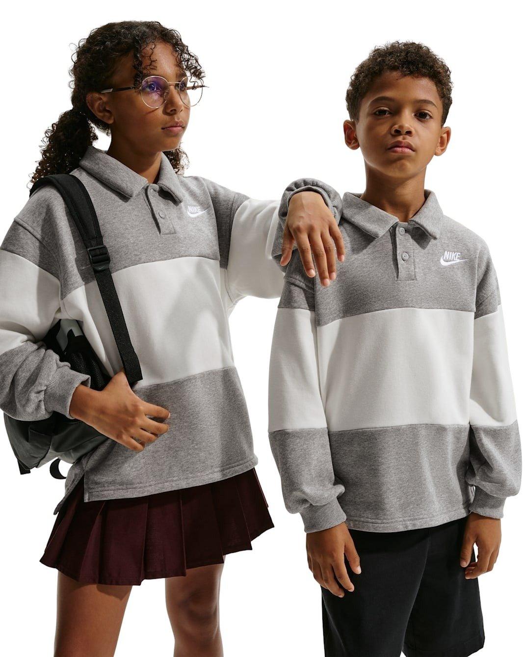 Nike Big Kids' Sportswear Club French Terry Rugby Shirt - Grey - GREY Thumbnail View 1